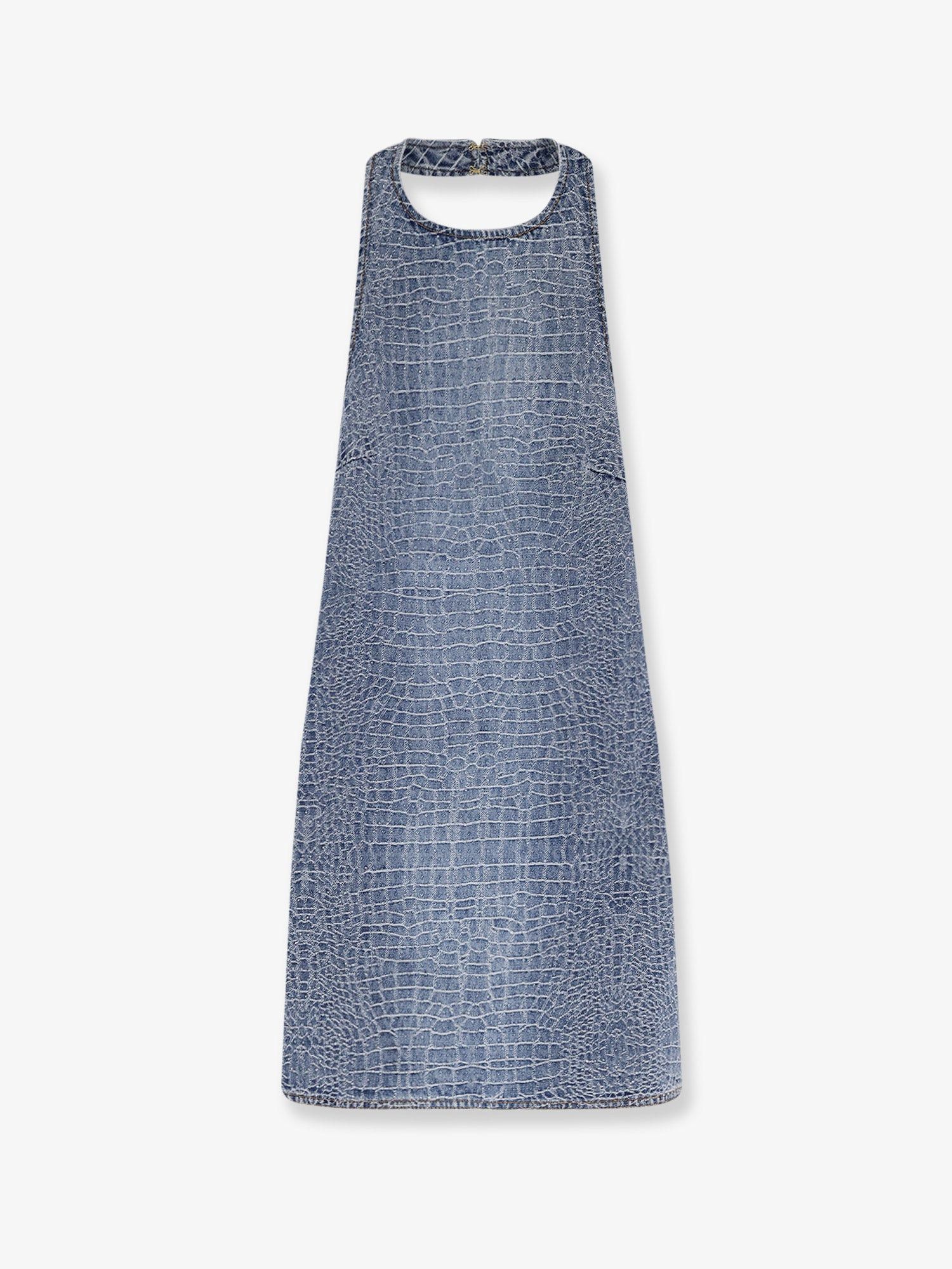 Self-Portrait Rhinestone Croc Effect Denim Dress Size XS / US 0-2 / IT 36-38 - 1 Thumbnail