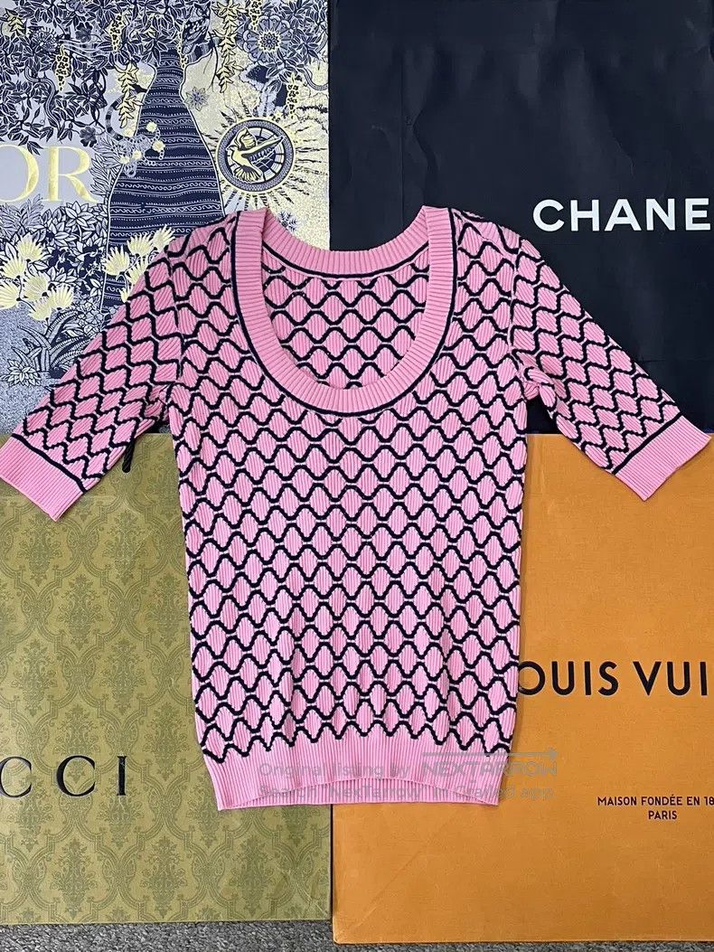 Chanel Chanel Pink and blue plaid knitted short sleeves Size XXS / US 00 / IT 34 - 3 Thumbnail