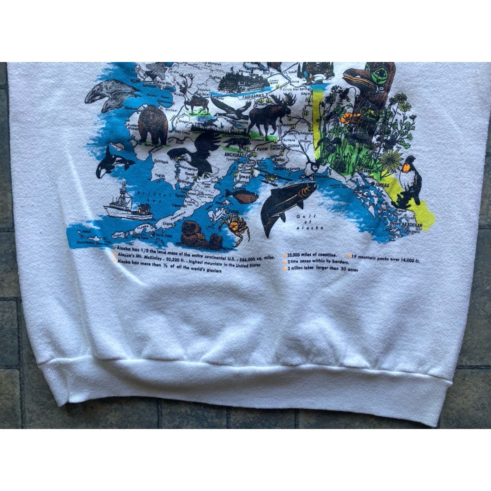 Jerzees VINTAGE Jerzees Sweatshirt Men L White Alaska Map The Great Wilderness Made in USA Pullover | Mens Size US L / EU 52-54 / 3 - 5 Thumbnail