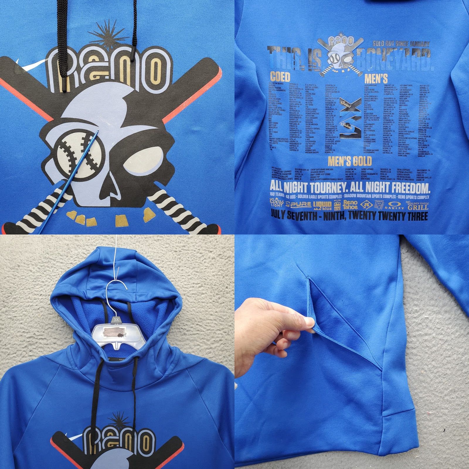 Nike Nike Hoodie: Mens L Blue Dri-FIT Skull Graphic Front Pullover Hooded, Fleece Lined, 100% Polyester, Chest 22.5", Length 28.5" Size US L / EU 52-54 / 3 - 8 Thumbnail