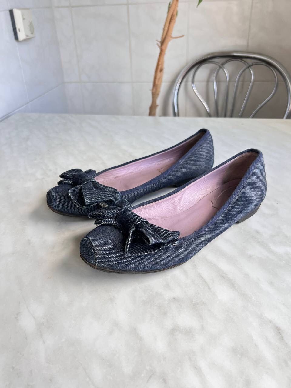 Valentino Valentino Bow Denim Ballet Flats Shoes Vintage 90s Retro Size US 10 / IT 40 - 1 Thumbnail
