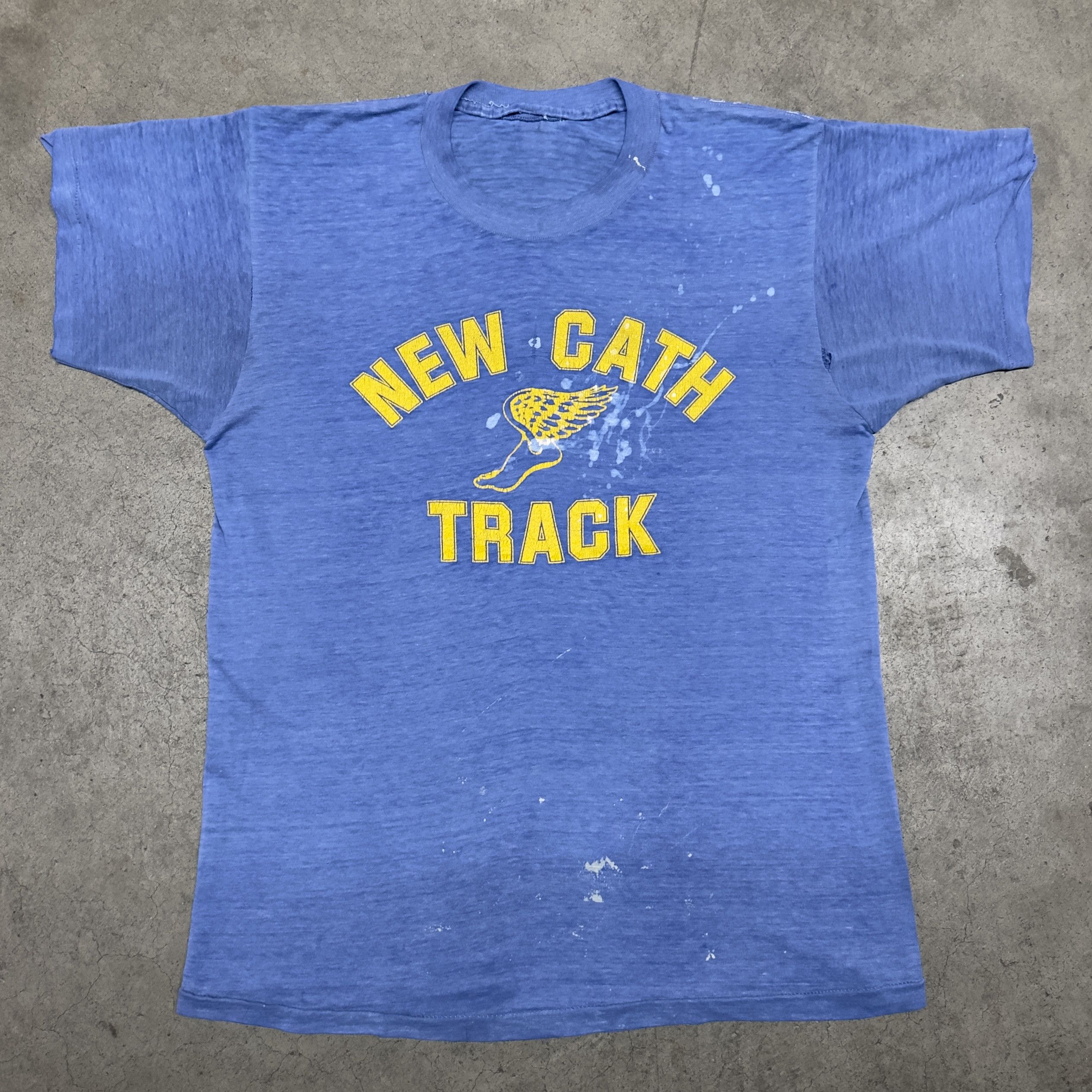 Vintage Vintage 70s Single Stitch New Cath Track Tee Blue Size US M / EU 48-50 / 2 - 1 Thumbnail