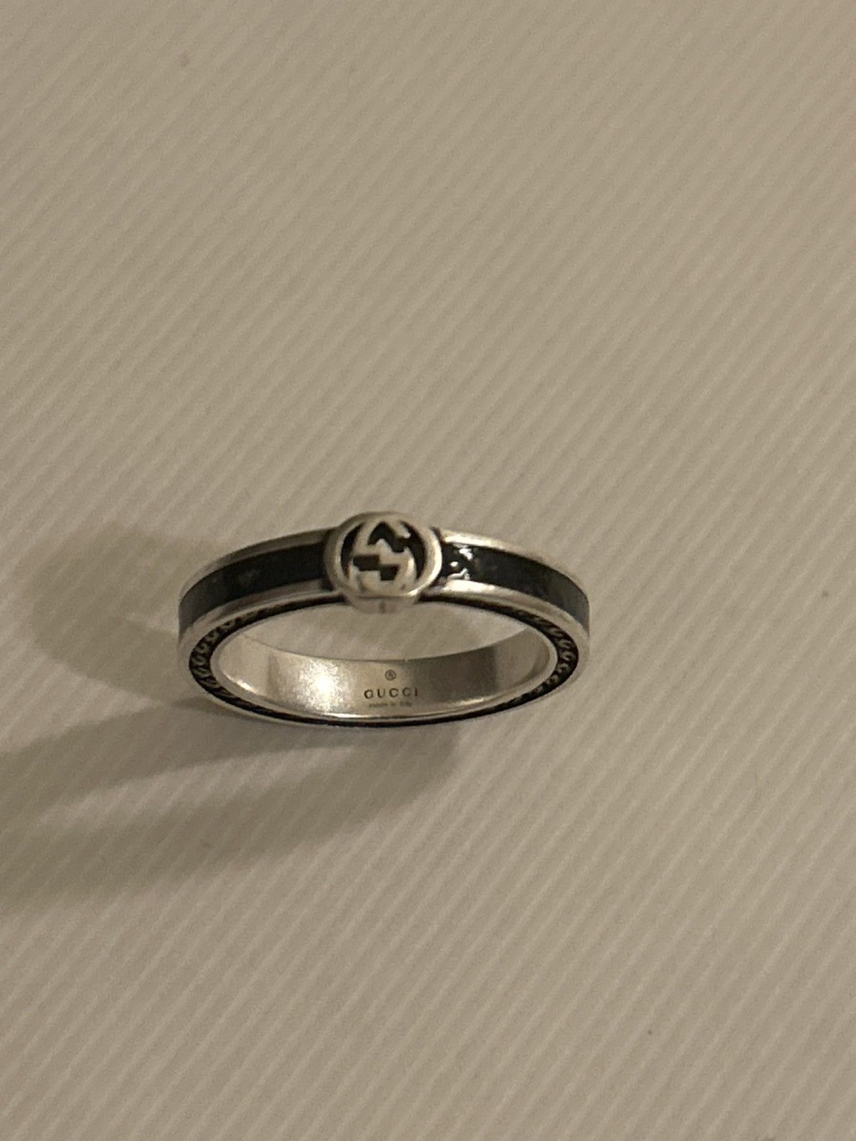 Gucci Gucci Interlocking G Enamel Thin Ring Black Ag925 701620 Size ONE SIZE - 4 Thumbnail
