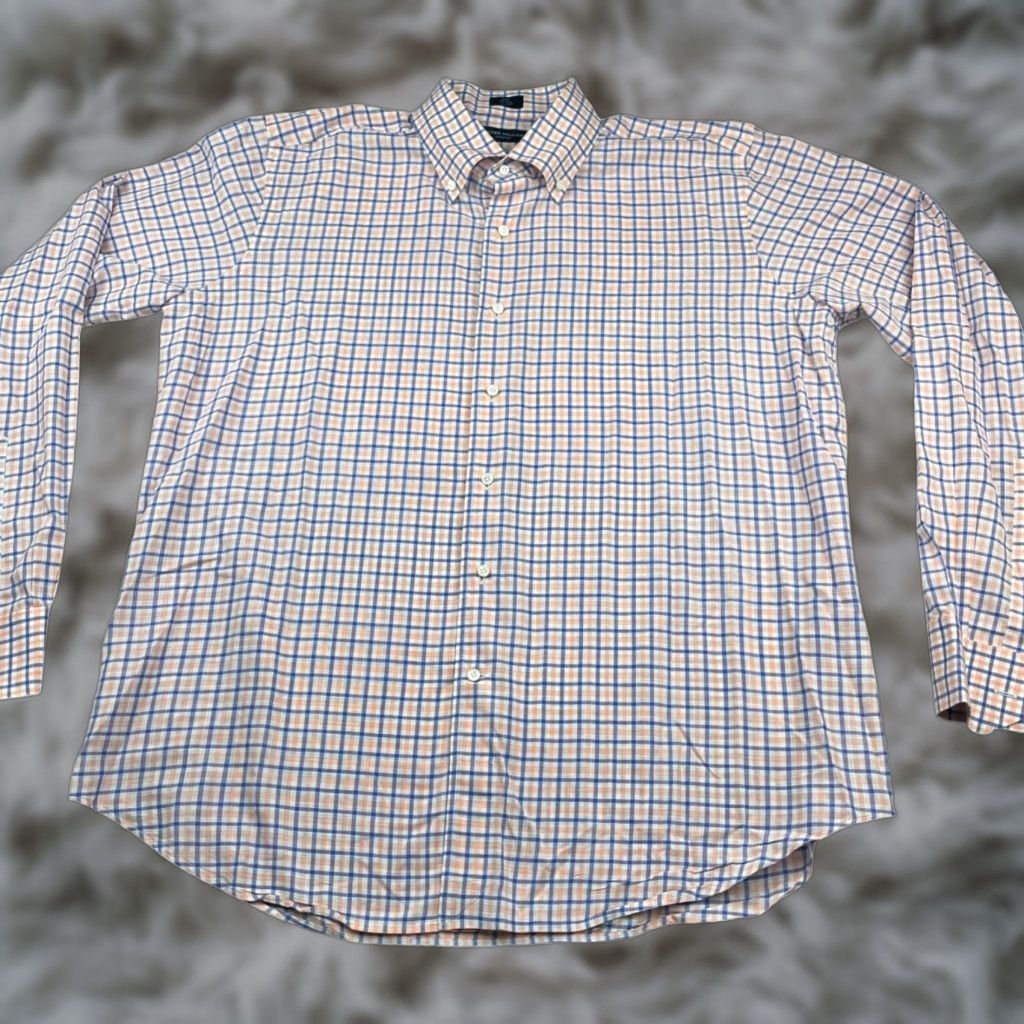 Peter Millar Peter Millar Shirt Men's Summer Chambray L/S Button Blue/Orange Plaid Large Size US L / EU 52-54 / 3 - 1 Thumbnail
