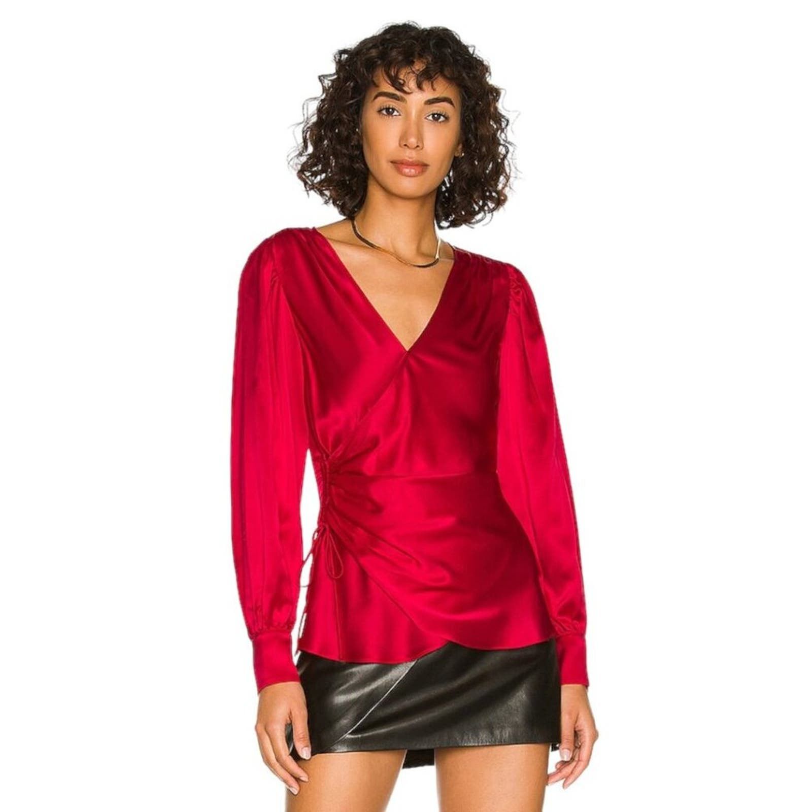 image of Cinq A Sept Dorothea 100% Silk Top Red Medium NWOT $345 Msrp, Women's