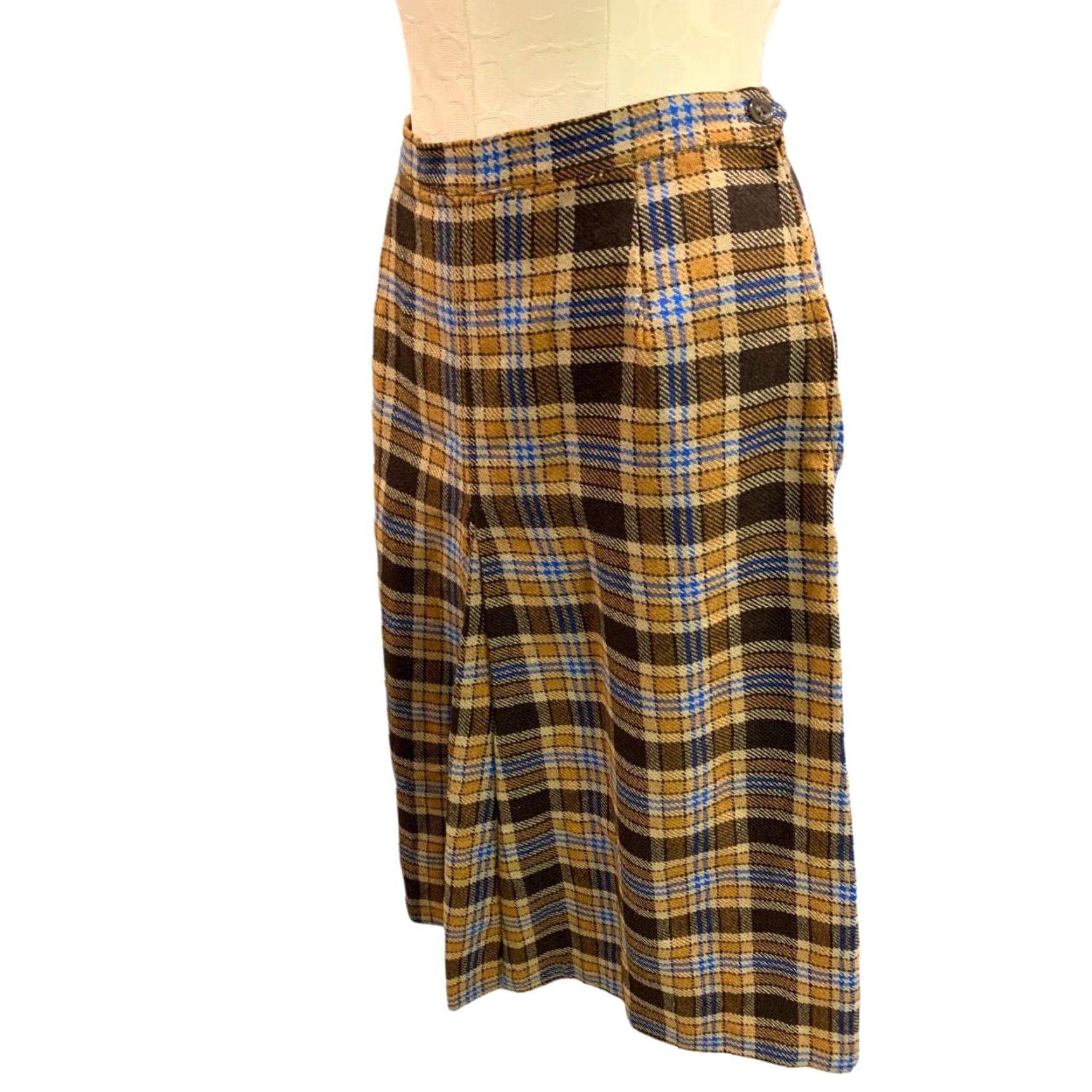 Vintage VINTAGE Small 1970s Wool A-Line Plaid Skirt Front Pleat Union Label Side Zip SKIRT Women S Brown Short Size S Size 28" / US 6 / IT 42 - 3 Thumbnail