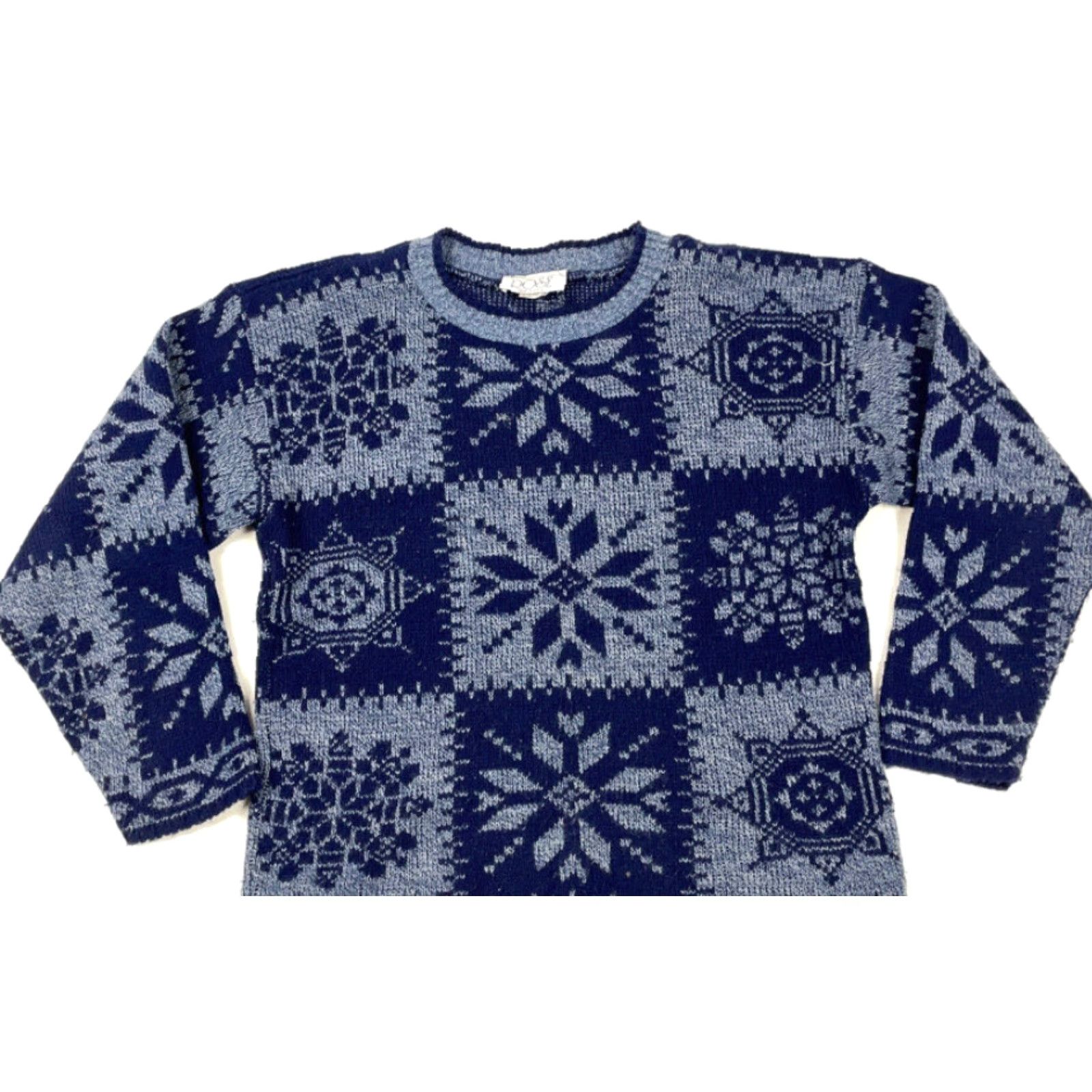Vintage VINTAGE Rose Sweater Women M Blue Geometric Snowflake All-Over Pullover 90s USA Made Womens Size M / US 6-8 / IT 42-44 - 3 Thumbnail