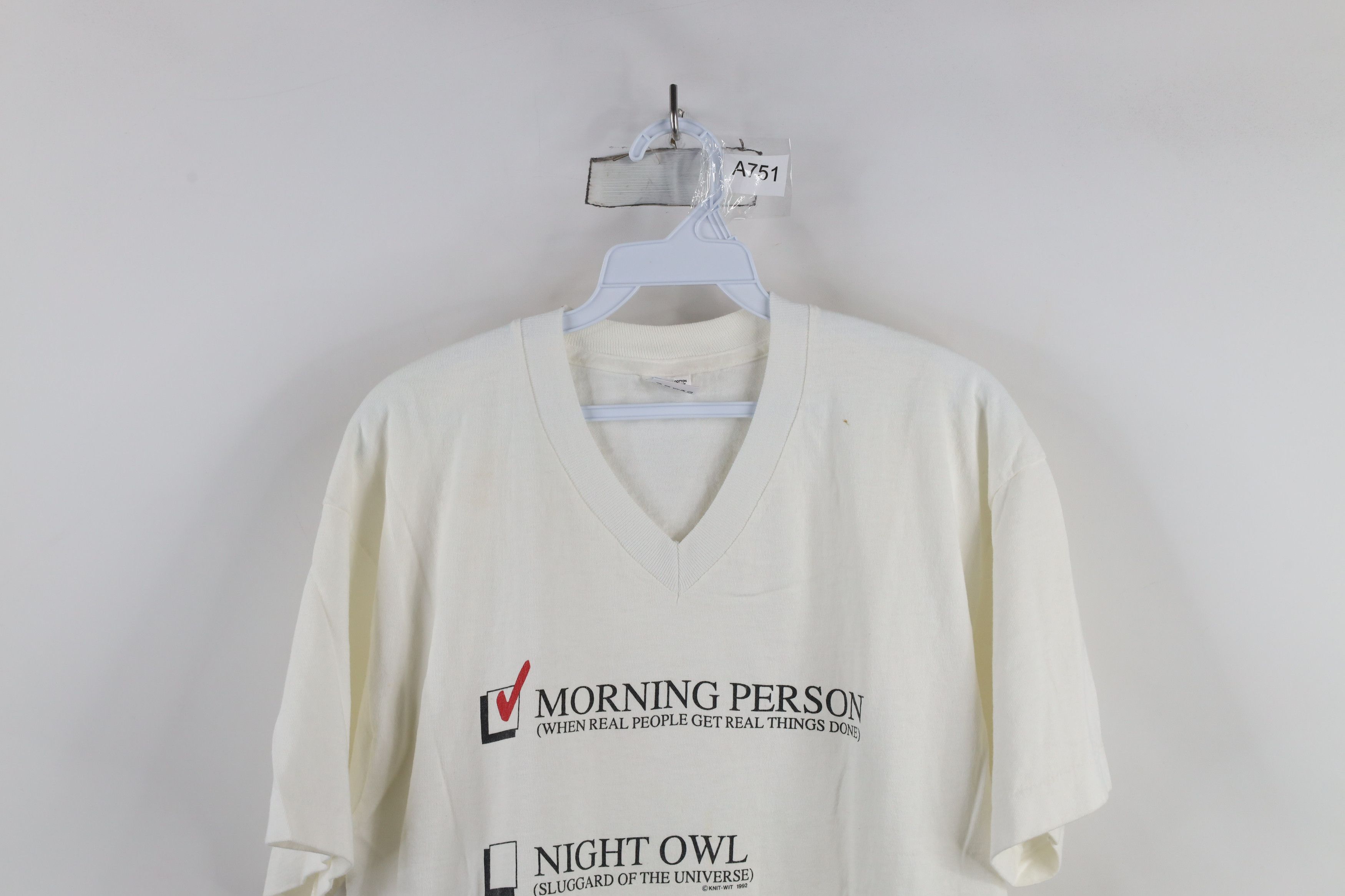 Vintage Vintage 90s Morning Person Short Sleeve V-Neck T-Shirt USA Size US L / EU 52-54 / 3 - 2 Thumbnail