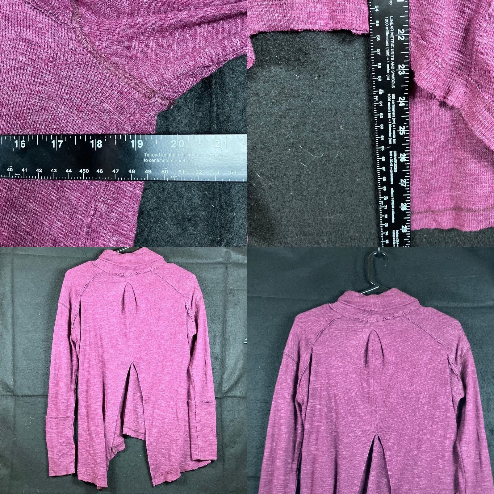 Free People We The Free Womens Sweatshirt Plum Split Back Turtleneck Cotton Blend XS Size XS / US 0-2 / IT 36-38 - 8 Thumbnail