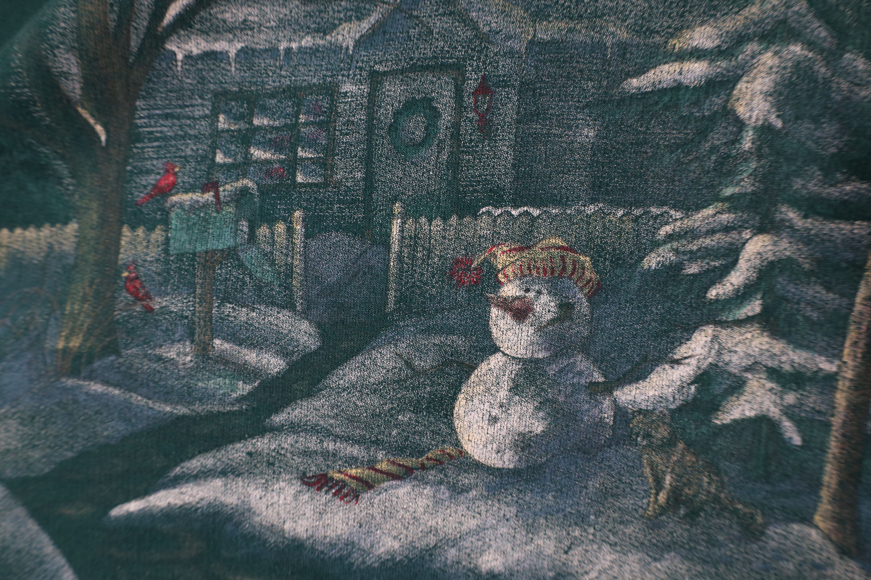 Vintage Vintage 90s Christmas Snowman Farmhouse Cat Sweatshirt Green Size XL / US 12-14 / IT 48-50 - 8 Thumbnail