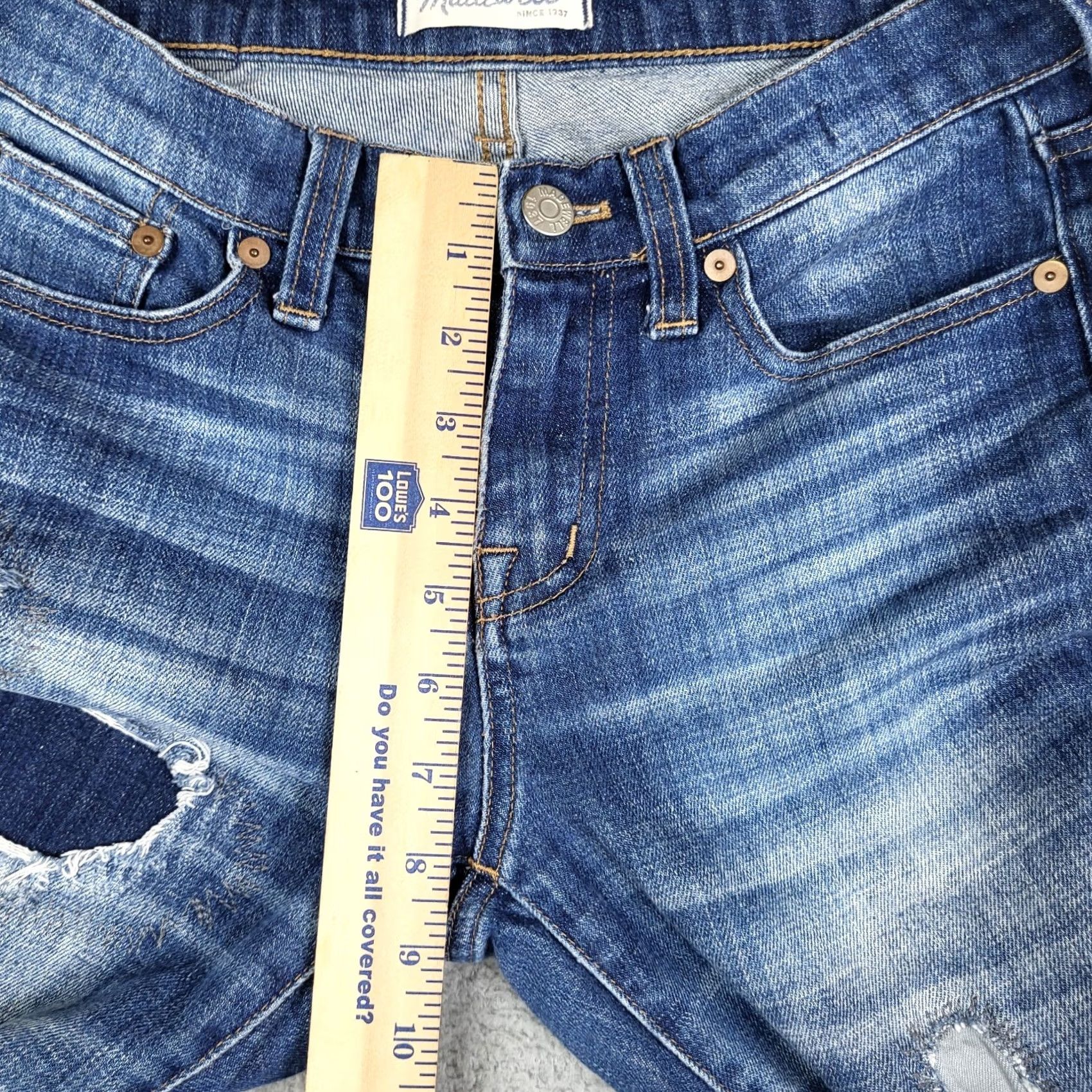 Madewell Madewell Jeans Women's Size 24 Distressed Denim Blue Regular Rise Button Front Medium Wash Solid Pattern - Womens Size 42" / US 20 - 7 Thumbnail