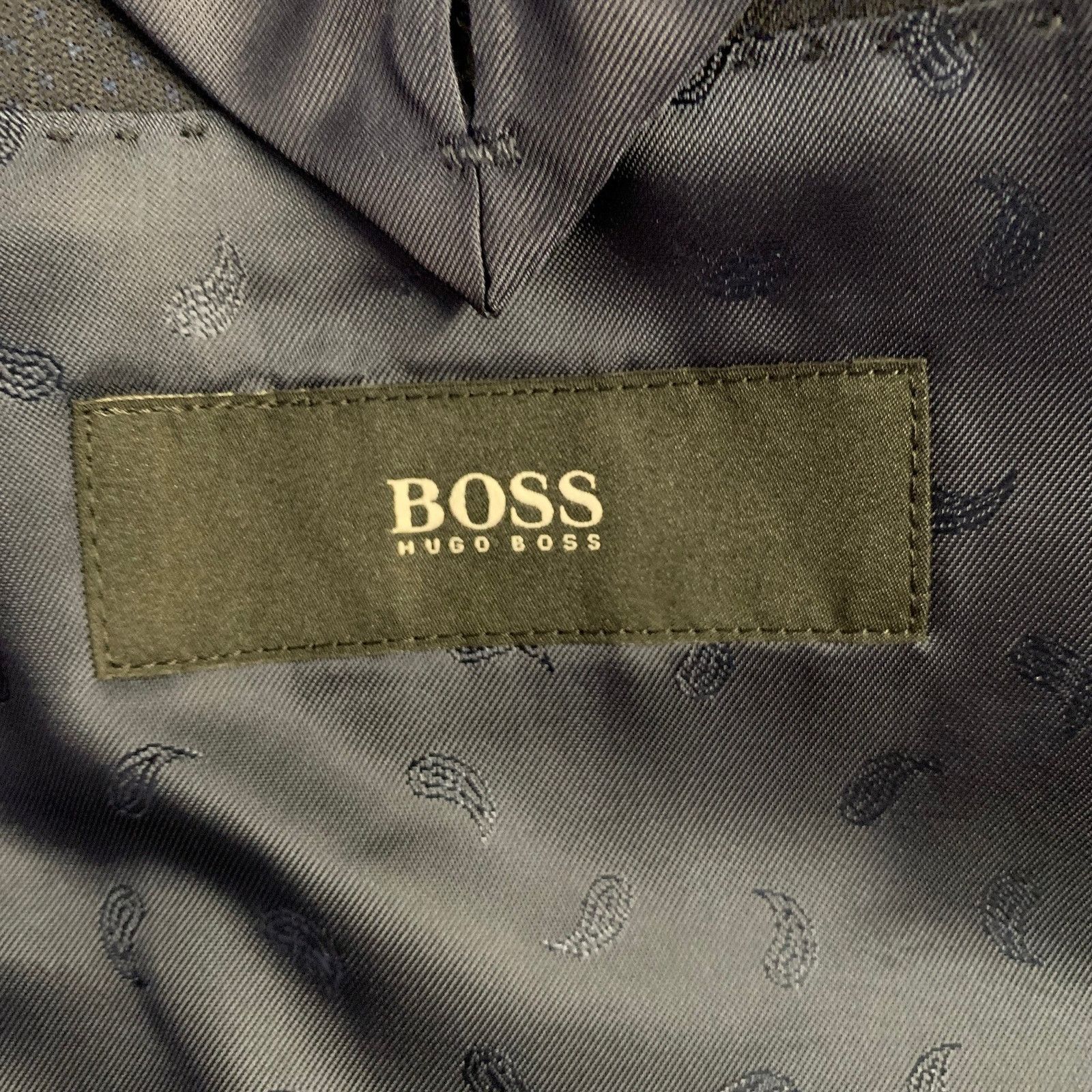 Hugo Boss 42 Long Navy Blue Dots Virgin Wool Peak Lapel Sport Coat Size 42R - 5 Thumbnail