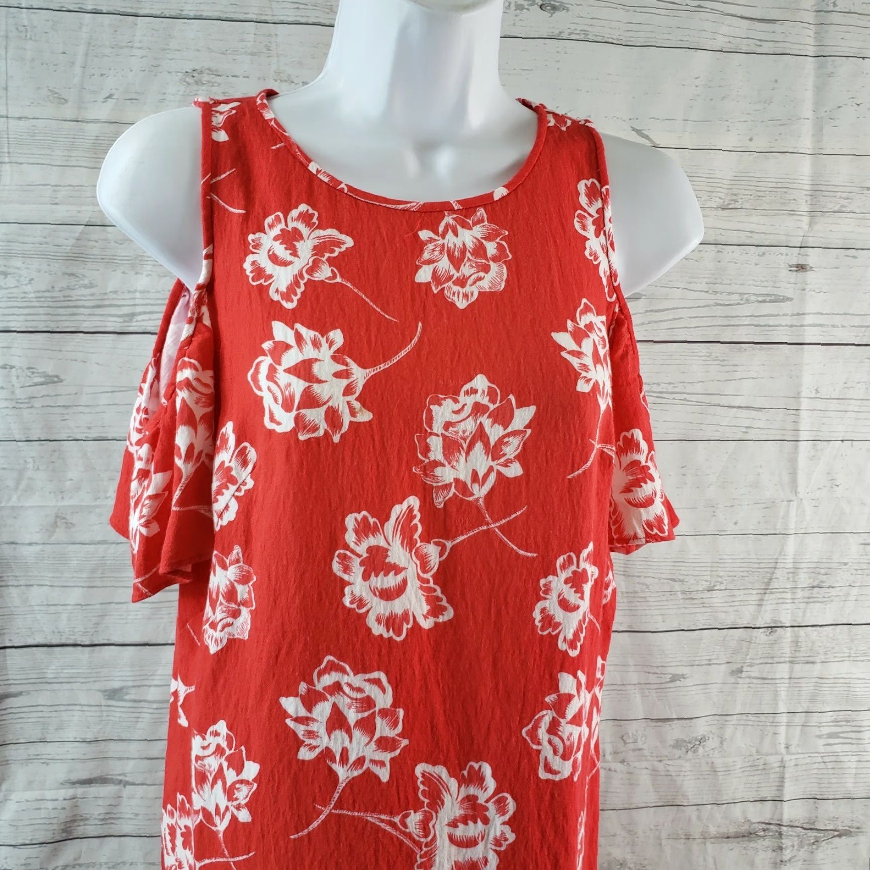 Loft VINTAGE? No — Ann Taylor LOFT Womens Dress 00 Red Floral Cold Shoulder Short Sleeve Dress Size 24" / US 00 / IT 34 - 2 Thumbnail