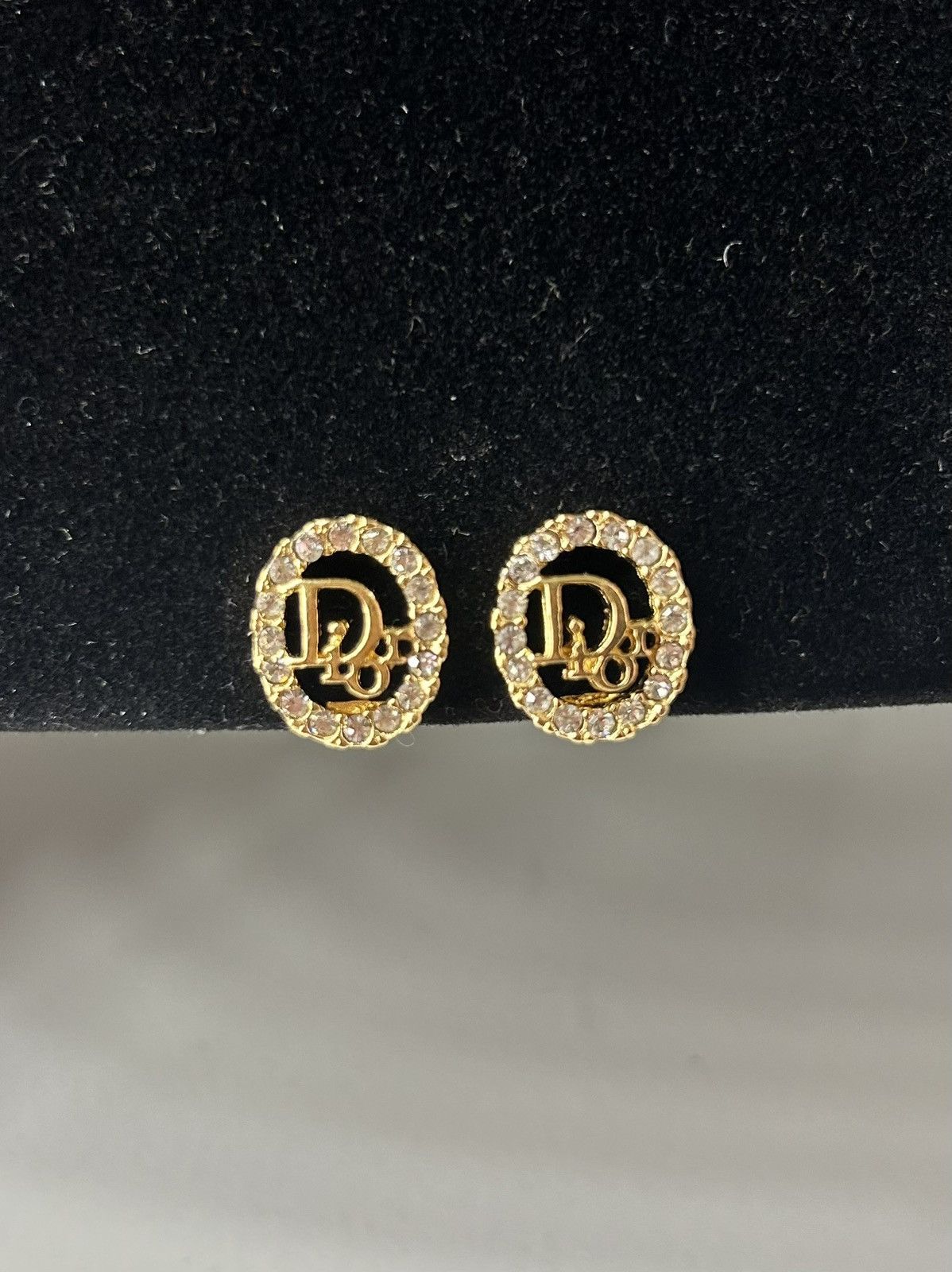 Dior Vintage Dior Rhinestone Gold Plated Oval Clip on Earrings Size ONE SIZE - 3 Thumbnail