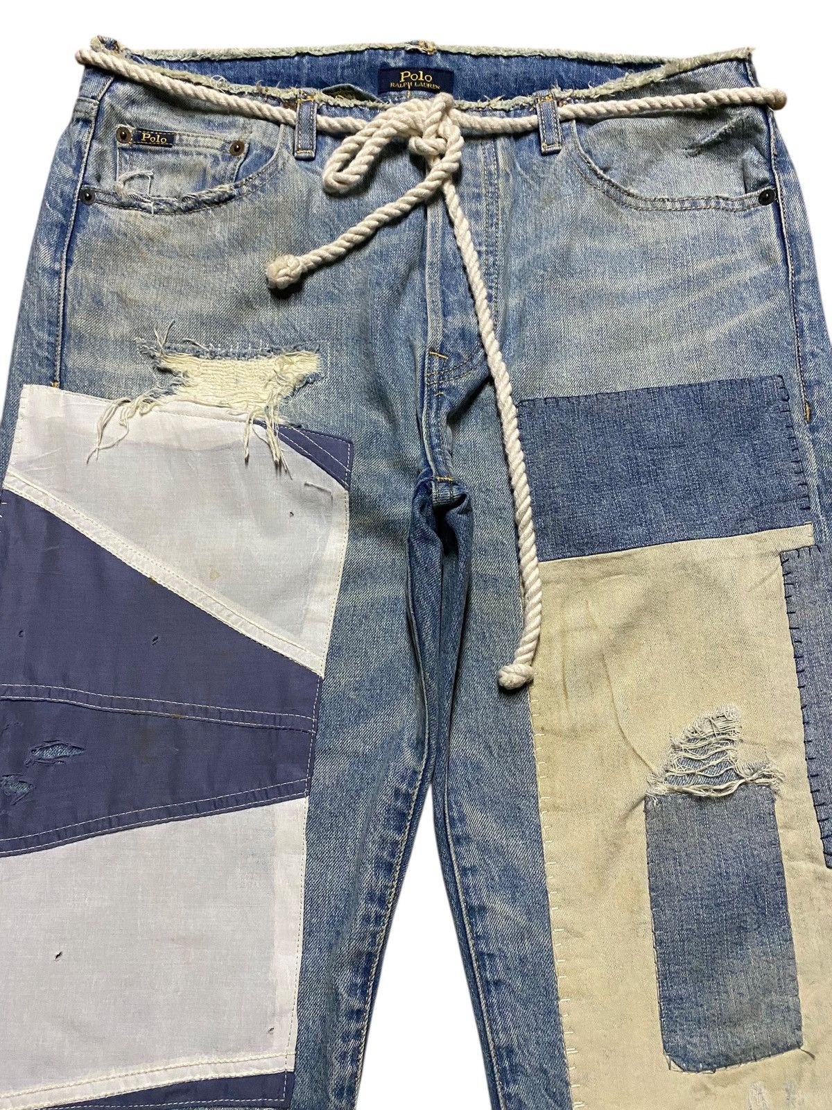 Ralph Lauren Vintage Polo Ralph Laurent Shashiko Boro Lace up Belt Jeans Size US 32 / EU 48 - 3 Thumbnail