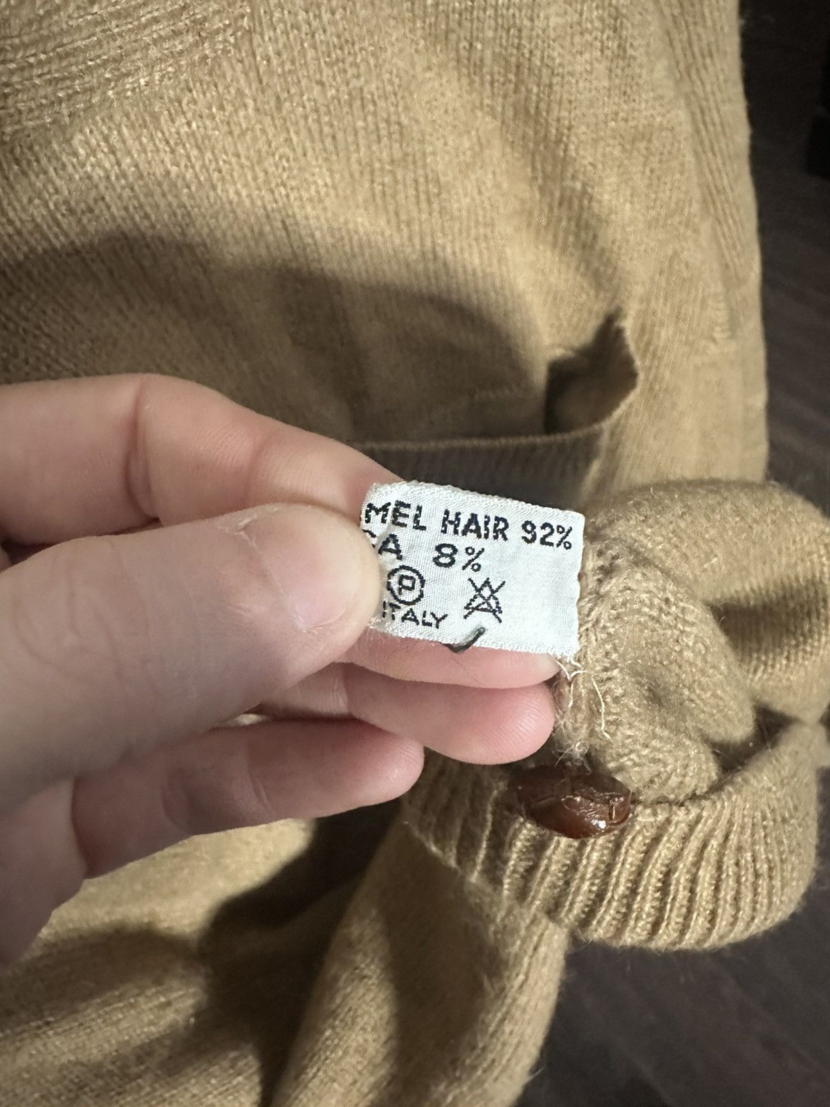 Other HERMES (?) camel/alpaca elbow patch polo sweater beige knit Size US L / EU 52-54 / 3 - 10 Thumbnail