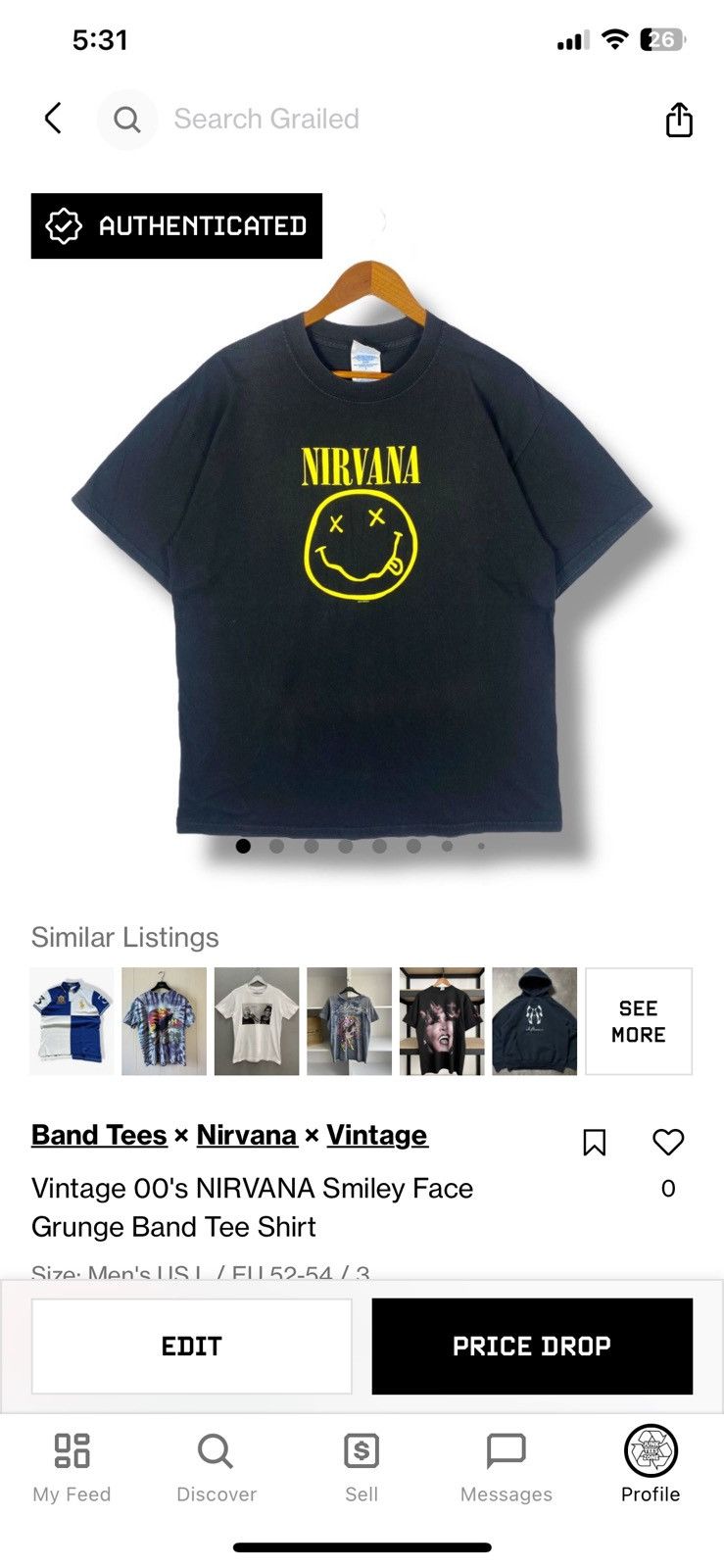 Band Tees × Nirvana × Vintage Vintage 00's NIRVANA Smiley Face Grunge Band Tee Shirt Size US L / EU 52-54 / 3 - 10 Thumbnail