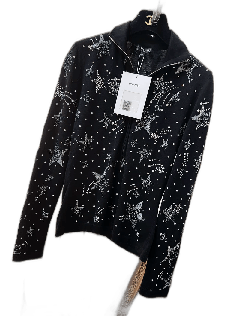 Chanel Chanel Black Starry Zip Knit Top Size S / US 4 / IT 40 - 1 Thumbnail