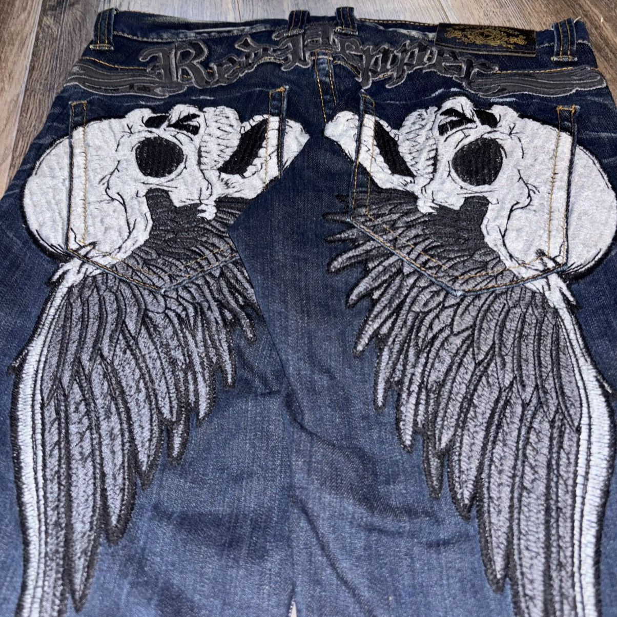 Japanese Brand VTG Rare Red Pepper Japanese Denim Embroidered Skull Jorts Size US 32 / EU 48 - 1 Thumbnail