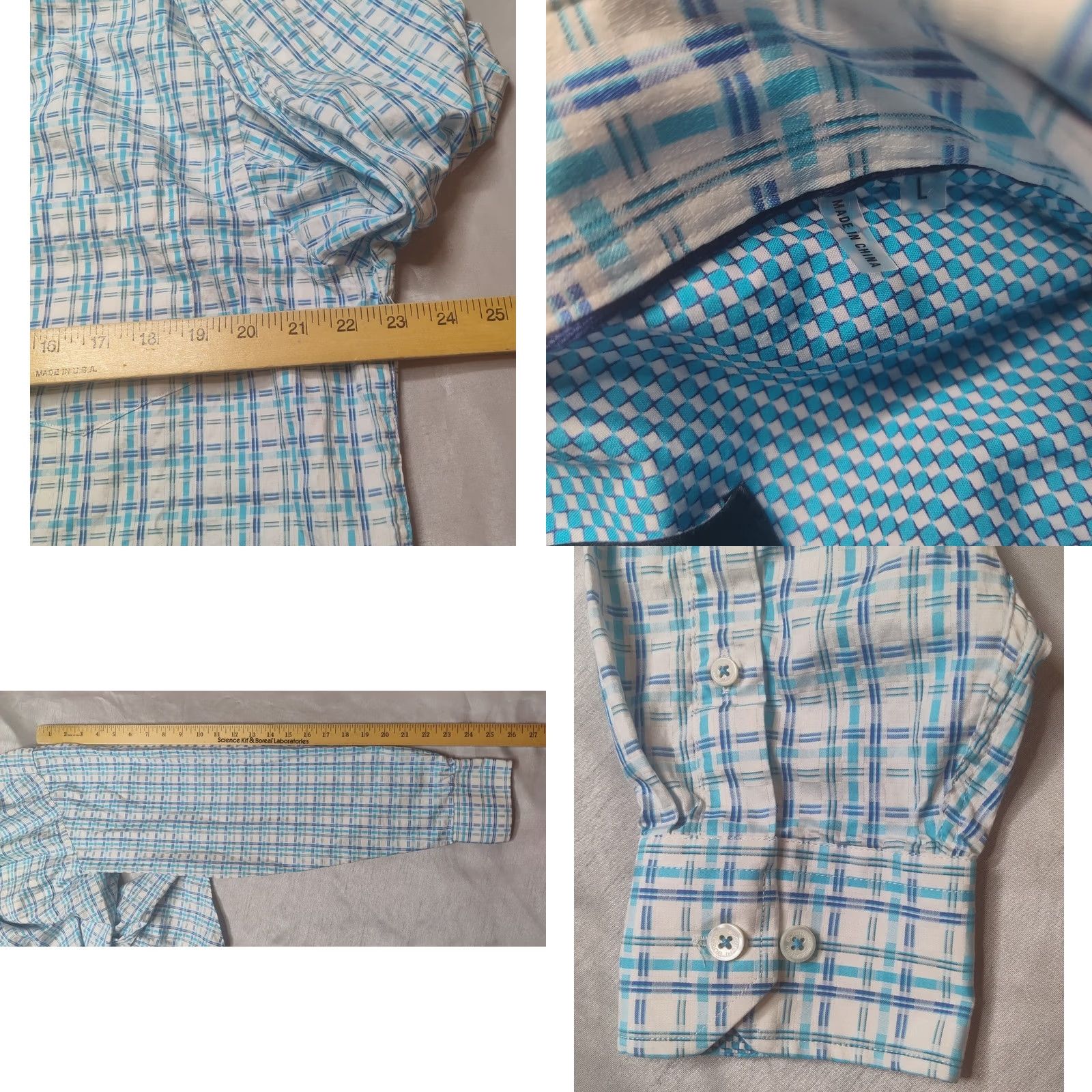 BUGATCHI BUGATCHI CLASSIC FIT Men Large Blue Geo Check Button-Up Long Sleeve Shirt Size US L / EU 52-54 / 3 - 9 Thumbnail