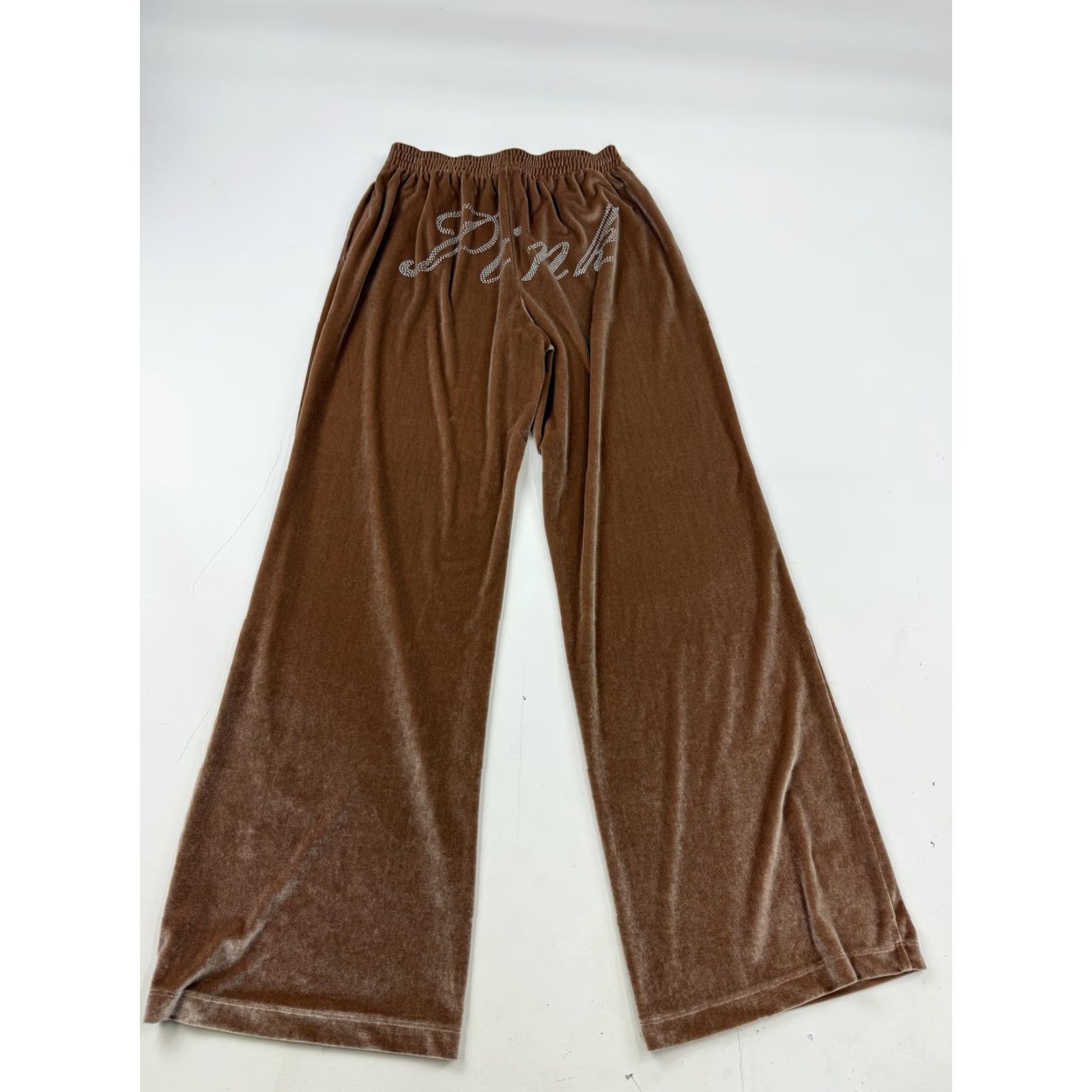 Vintage PINK Victoria's Secret Womens Medium Velour Lounge Pants Brown Rhinestone Logo Size 32" / US 10 / IT 46 - 4 Thumbnail