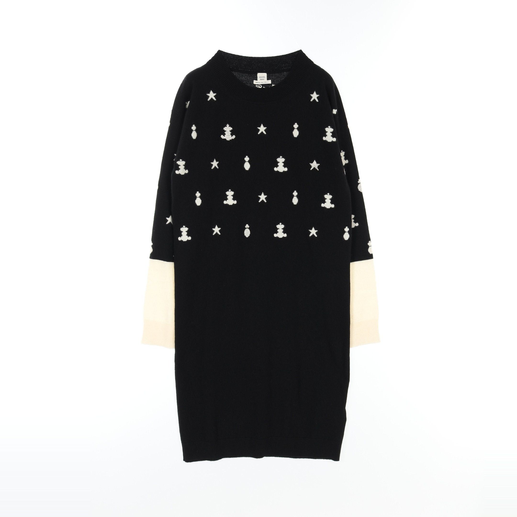 Hermes Hermes Poste Et Cavalerie Knit Dress Cashmere Black White Size ONE SIZE - 1 Thumbnail