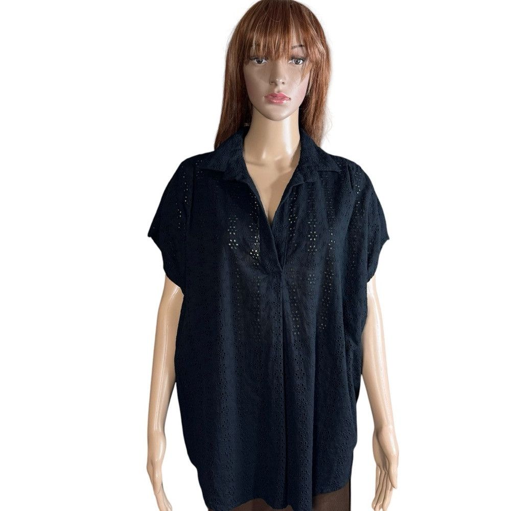 French Connection NWT New French Connection Rhodes Eyelet Black Cotton Top Bl Size L / US 10 / IT 46 - 2 Thumbnail
