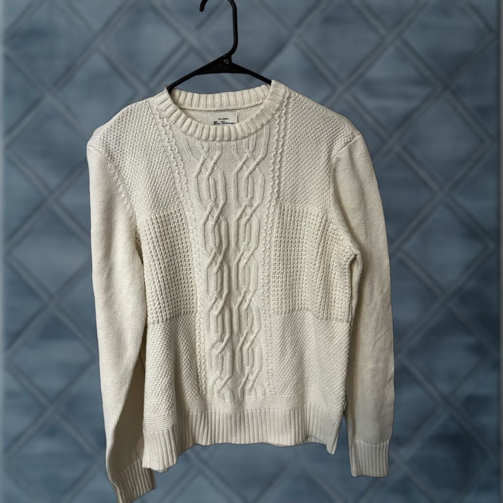 Ben Sherman VINTAGE Ben Sherman Ivory Cable Knit Sweater Men Large Crewneck Casual Classic Size US L / EU 52-54 / 3 - 1 Thumbnail