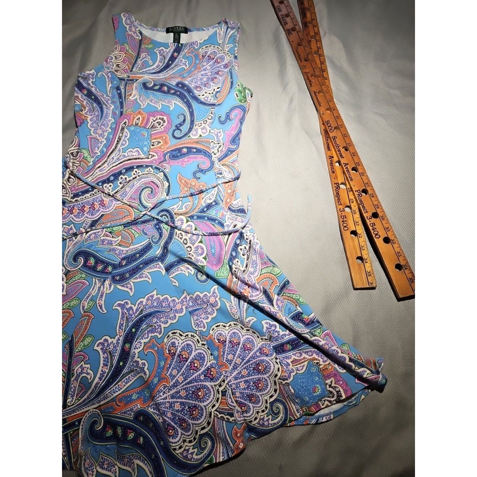 Ralph Lauren Ralph Lauren Dress Womens Petite Large Blue Tie Waist Paisley Knit Multicolor Size L / US 10 / IT 46 - 5 Thumbnail