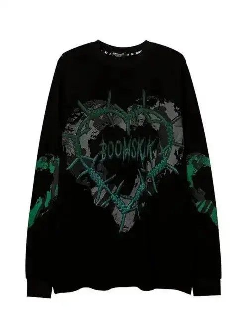VIBE Grunge Oversize Harajuku Streetwear Hippie O-neck Black Size US S / EU 44-46 / 1 - 1 Thumbnail