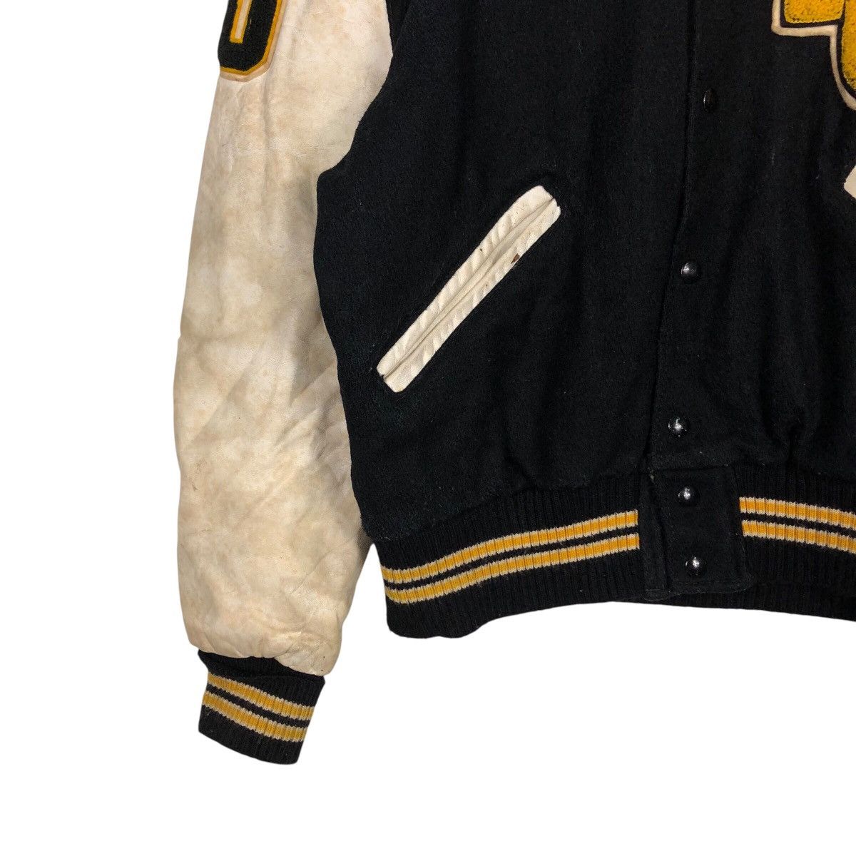 Delong 📌Vintage Varsity Leather Jacket Delon Big Logo Embroidered Size US M / EU 48-50 / 2 - 6 Thumbnail