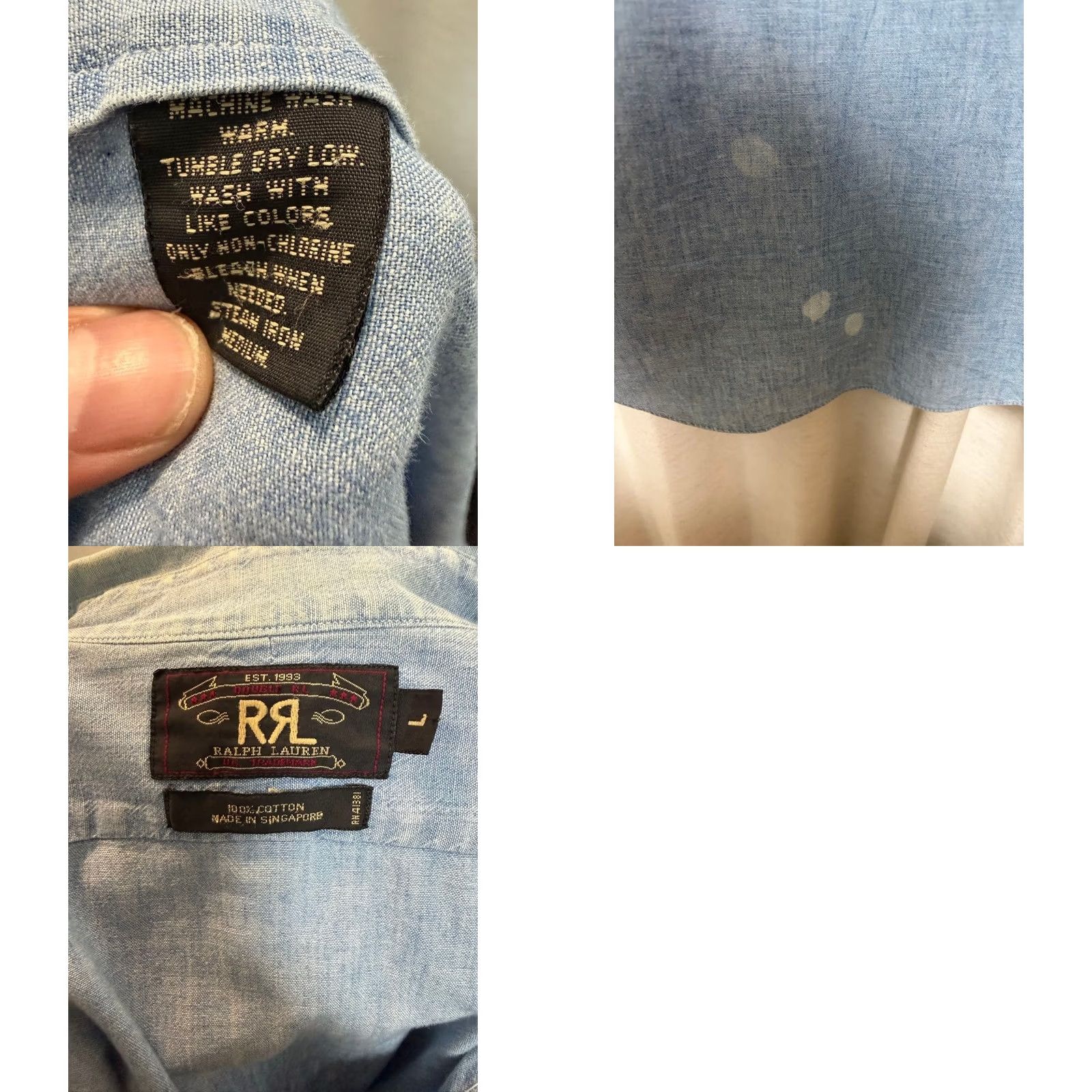 Ralph Lauren RRL RALPH LAUREN Men's Long-Sleeve Shirt L Light Blue Solid Casual USED Size US L / EU 52-54 / 3 - 8 Thumbnail