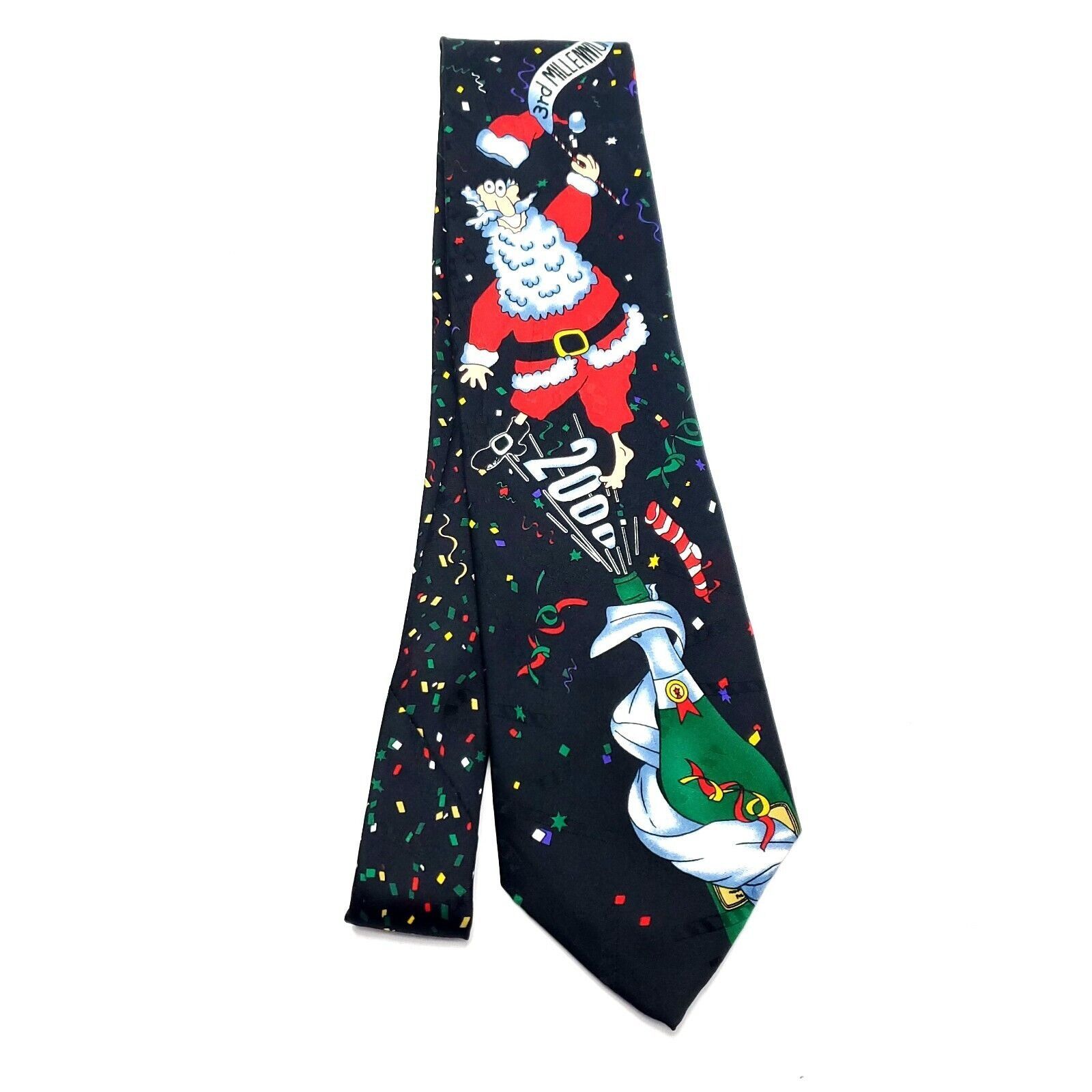 Designer Unbranded Black Silk Tie Woven Santa Motif Size ONE SIZE - 4 Thumbnail