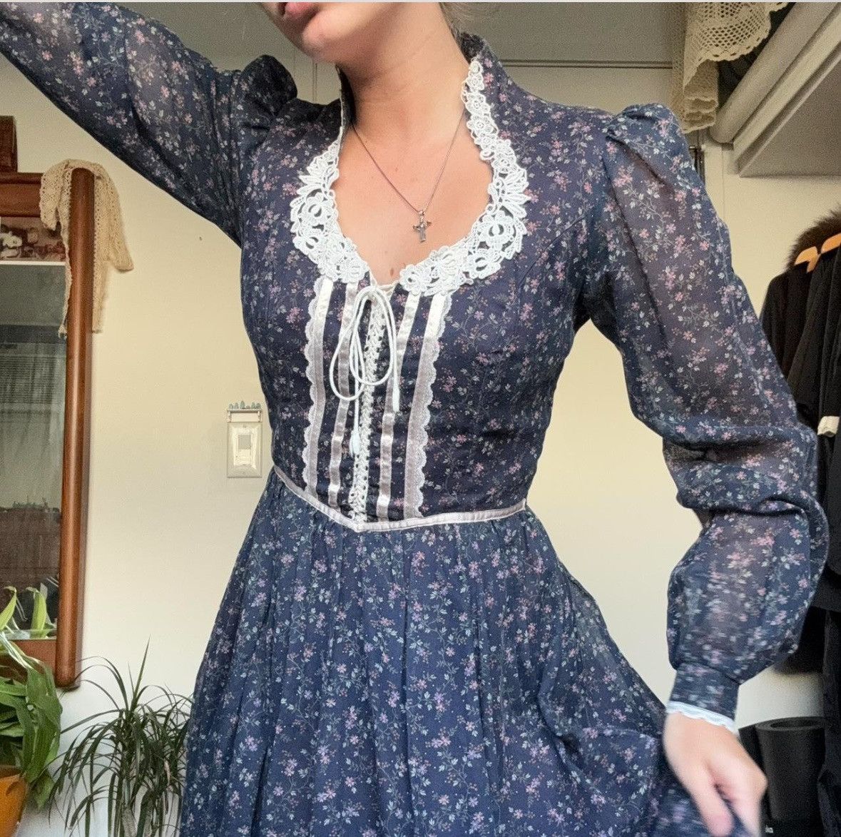 Jessica McClintock × Vintage Gunne Sax floral Prairie Dress Size S / US 4 / IT 40 - 4 Thumbnail