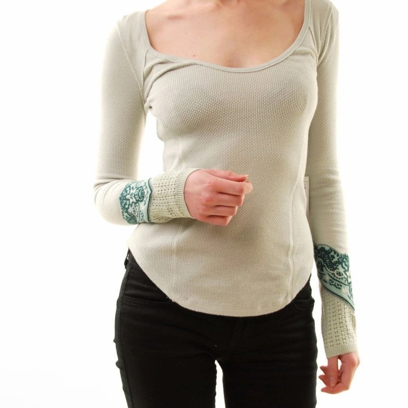 Free People Free People Bandana Cuff Waffle Knit Top Women’s Large Mint Size L / US 10 / IT 46 - 3 Thumbnail