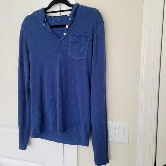 Guess Heathered 1/4 Button V-Neck Hooded Henley Casual School Size US M / EU 48-50 / 2 - 4 Thumbnail
