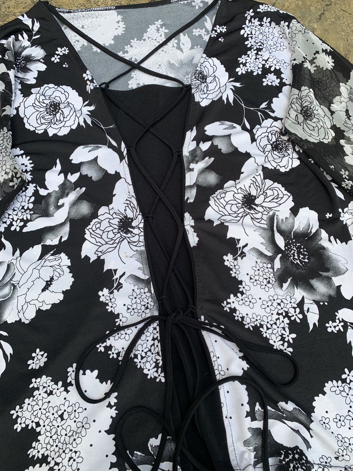 Japanese Brand y2k Floral Lace up Mesh Elastane Mesh Top Size L / US 10 / IT 46 - 4 Thumbnail