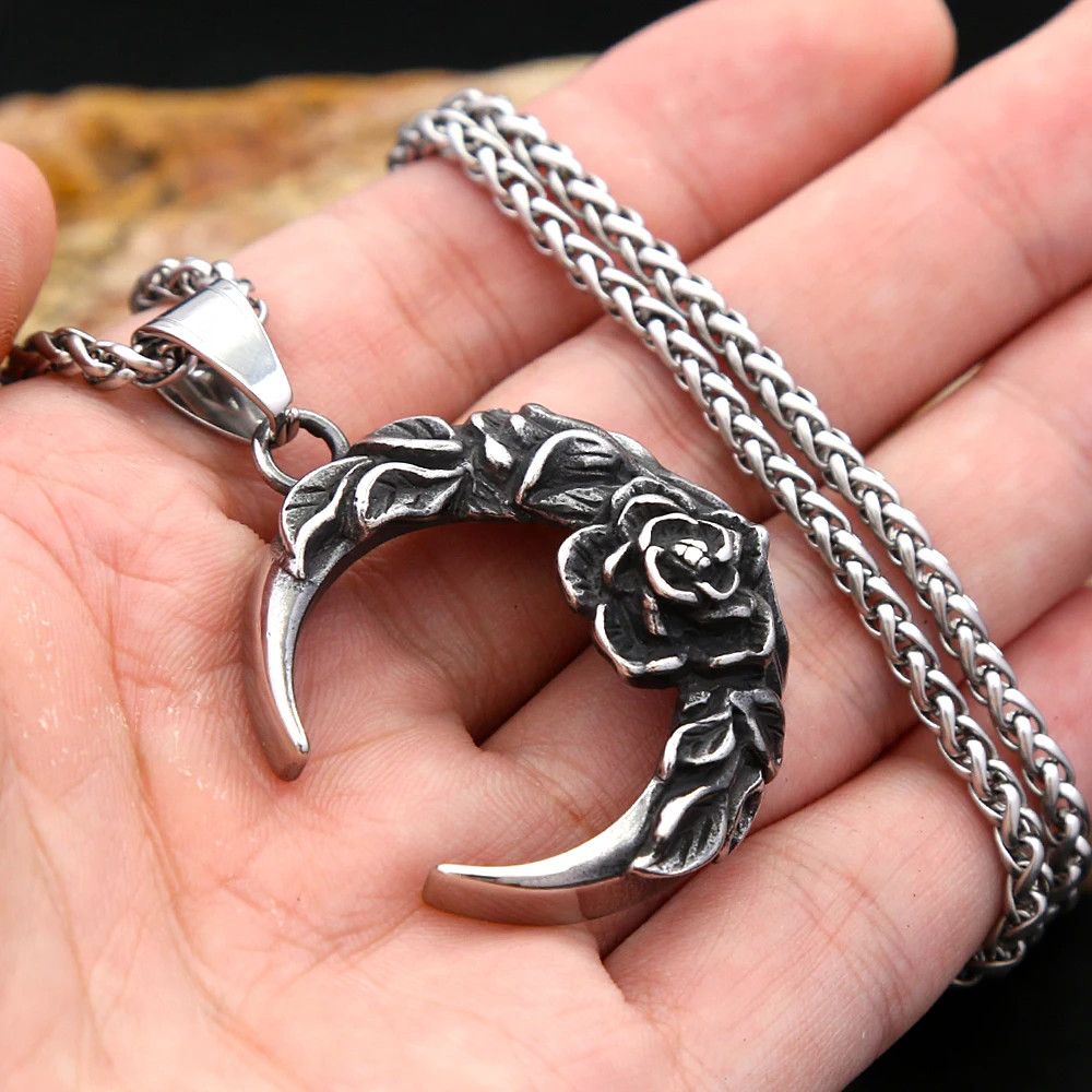 Jewelry Vintage Moon Rose Pendant Necklace Size ONE SIZE - 4 Thumbnail