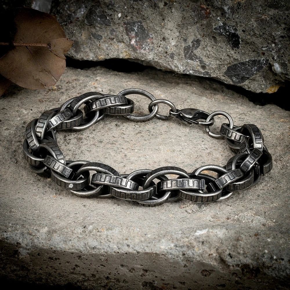 Other Black Serrated Retro Link Chain Bracelet Bangle Gift For Him Size ONE SIZE - 2 Thumbnail