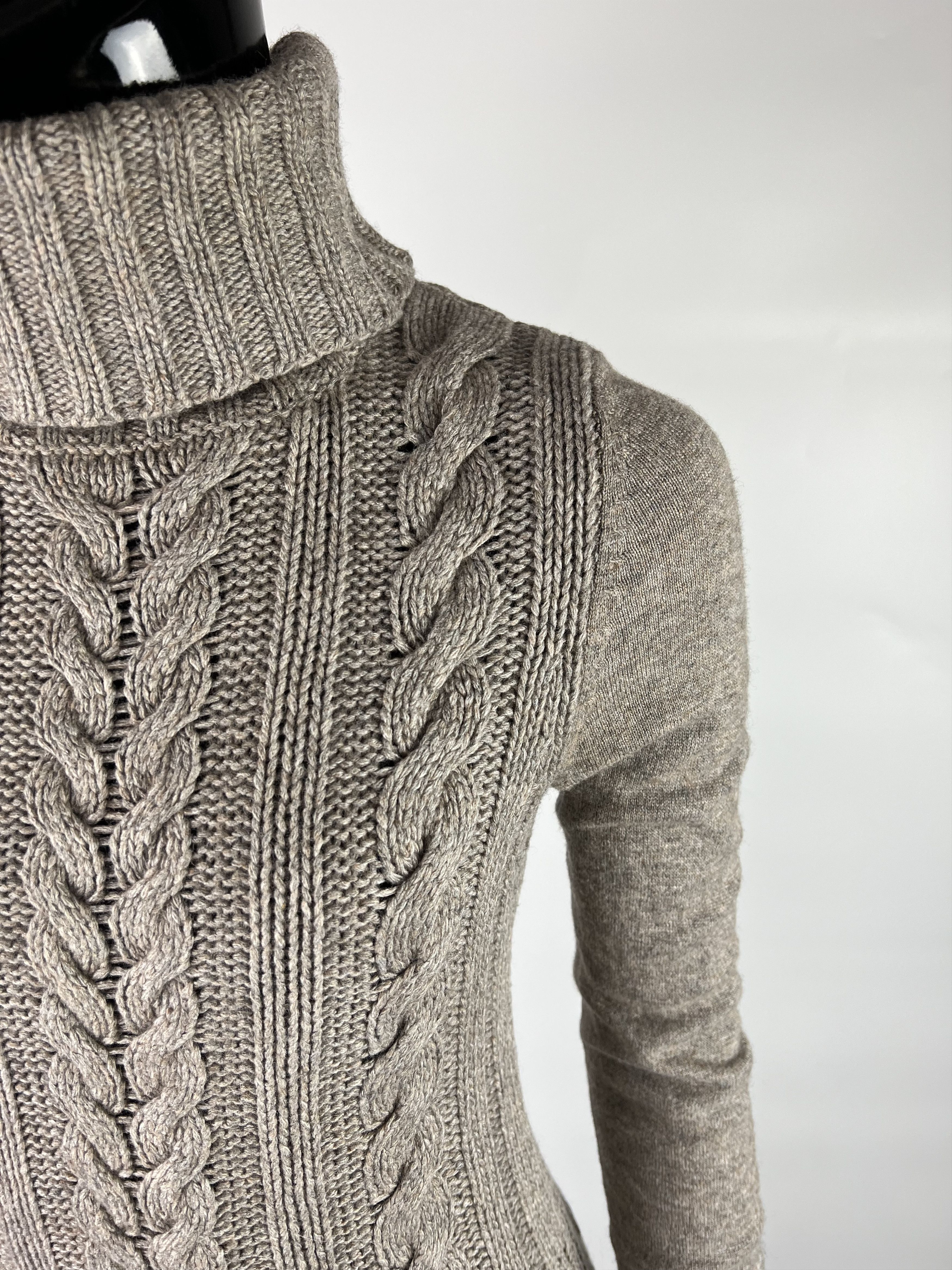 Designer Set Wool Cashmere Cable Knit Turtleneck Long Sleeve Dress Size XS / US 0-2 / IT 36-38 - 6 Thumbnail