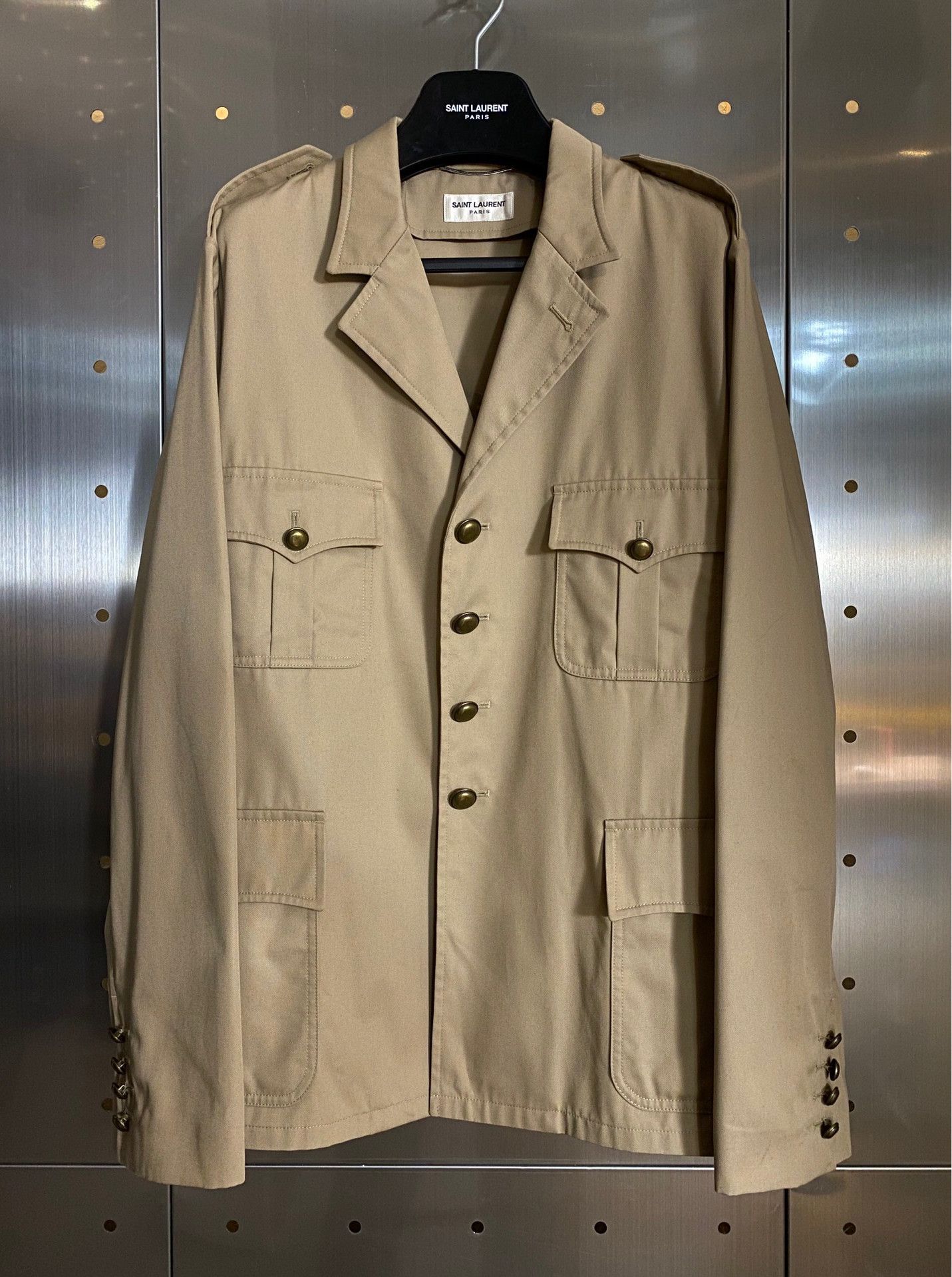 Hedi Slimane Saint Laurent Beige Military Jacket Size US M / EU 48-50 / 2 - 1 Thumbnail