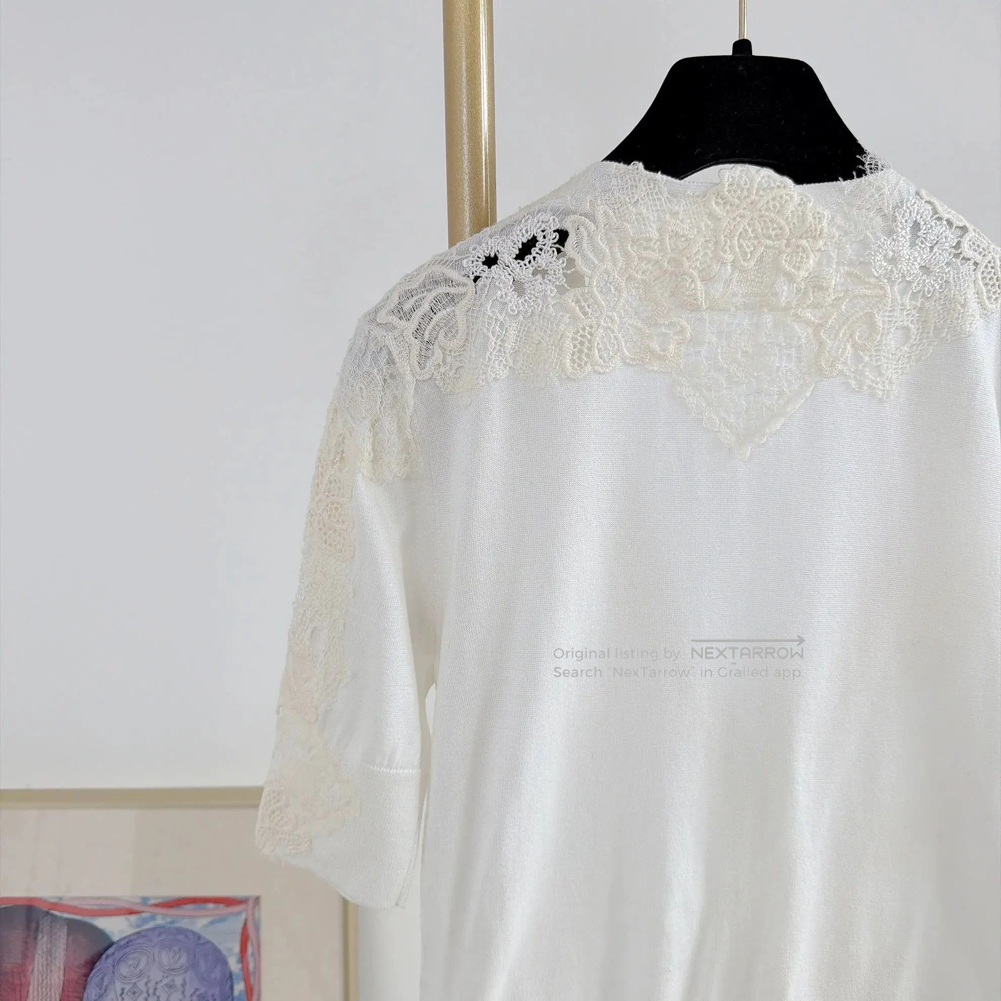 Es Knit Lace Half-Sleeve Cardigan Women's 38 in White, Women's (Size Xs) — image 5 of 6