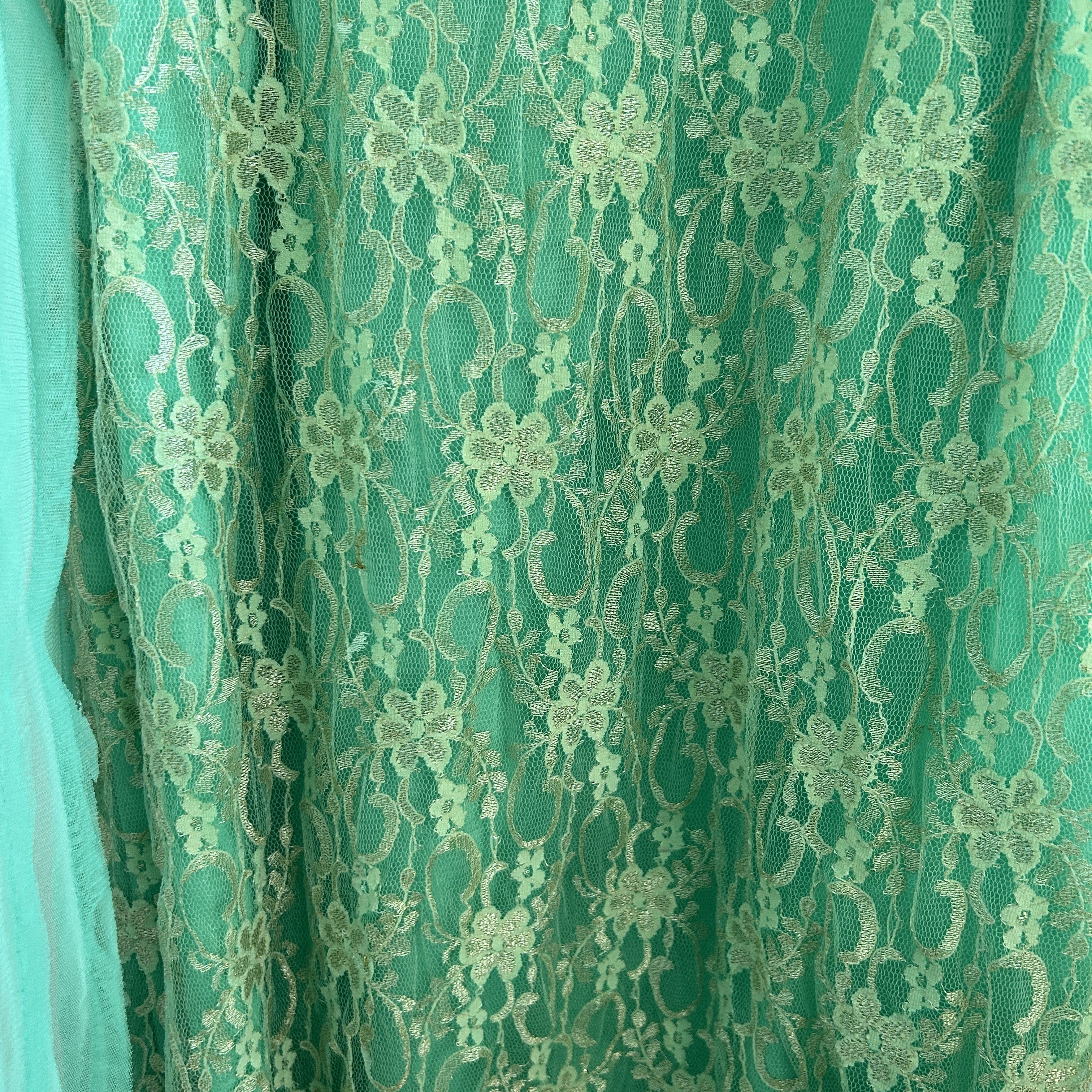 Vintage Mint Green Gold Embroidered Anarkali Gown Size M / US 6-8 / IT 42-44 - 14 Thumbnail