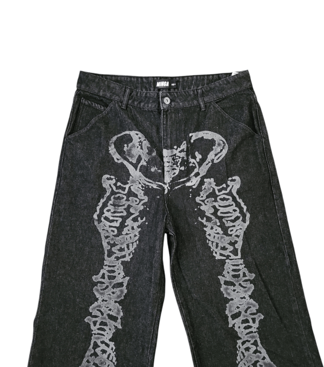 Minga London Minga London Bones Black Washed Skeleton Print Baggy 32 Size 32" / US 10 / IT 46 - 2 Thumbnail