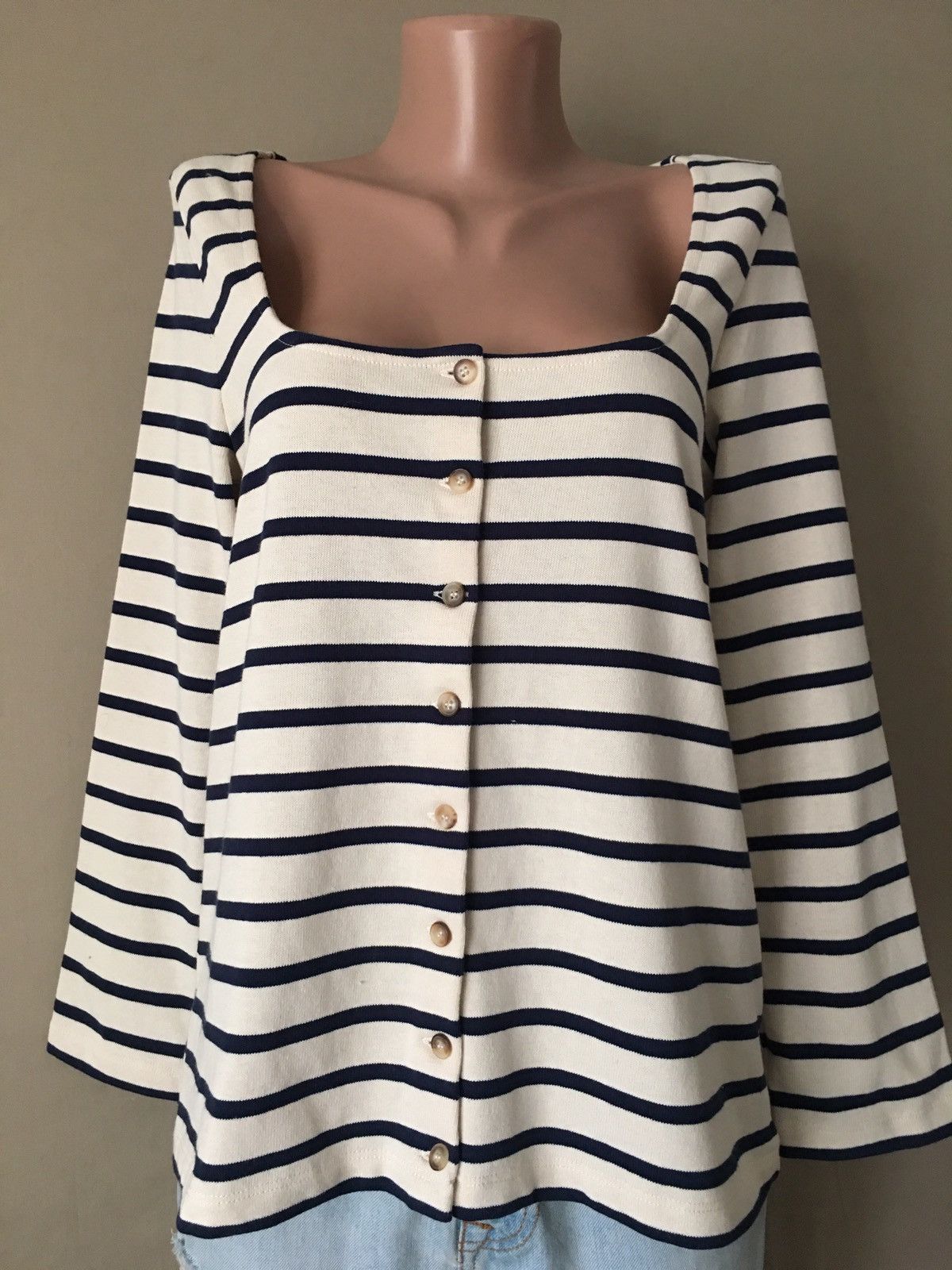 Sezane SEZANE Linea Mariniere Ecru Navy Cotton Cardigan Size S Size S / US 4 / IT 40 - 4 Thumbnail
