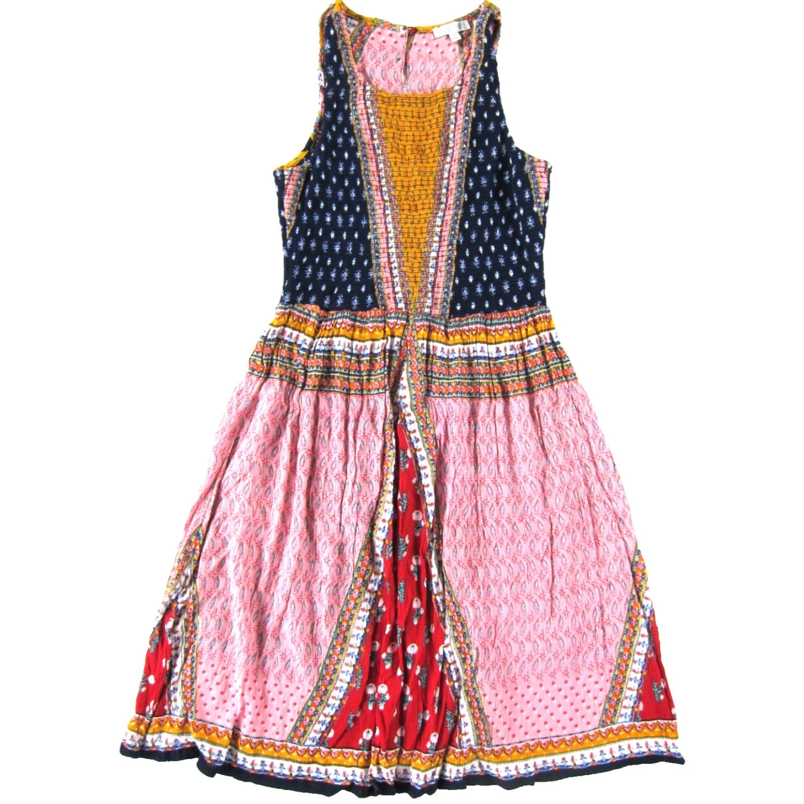 Vintage Patrons Of Peace Dress Midi Tank Sun Floral 100% Rayon Pink Yellow Blue Red S Size S / US 4 / IT 40 - 2 Thumbnail