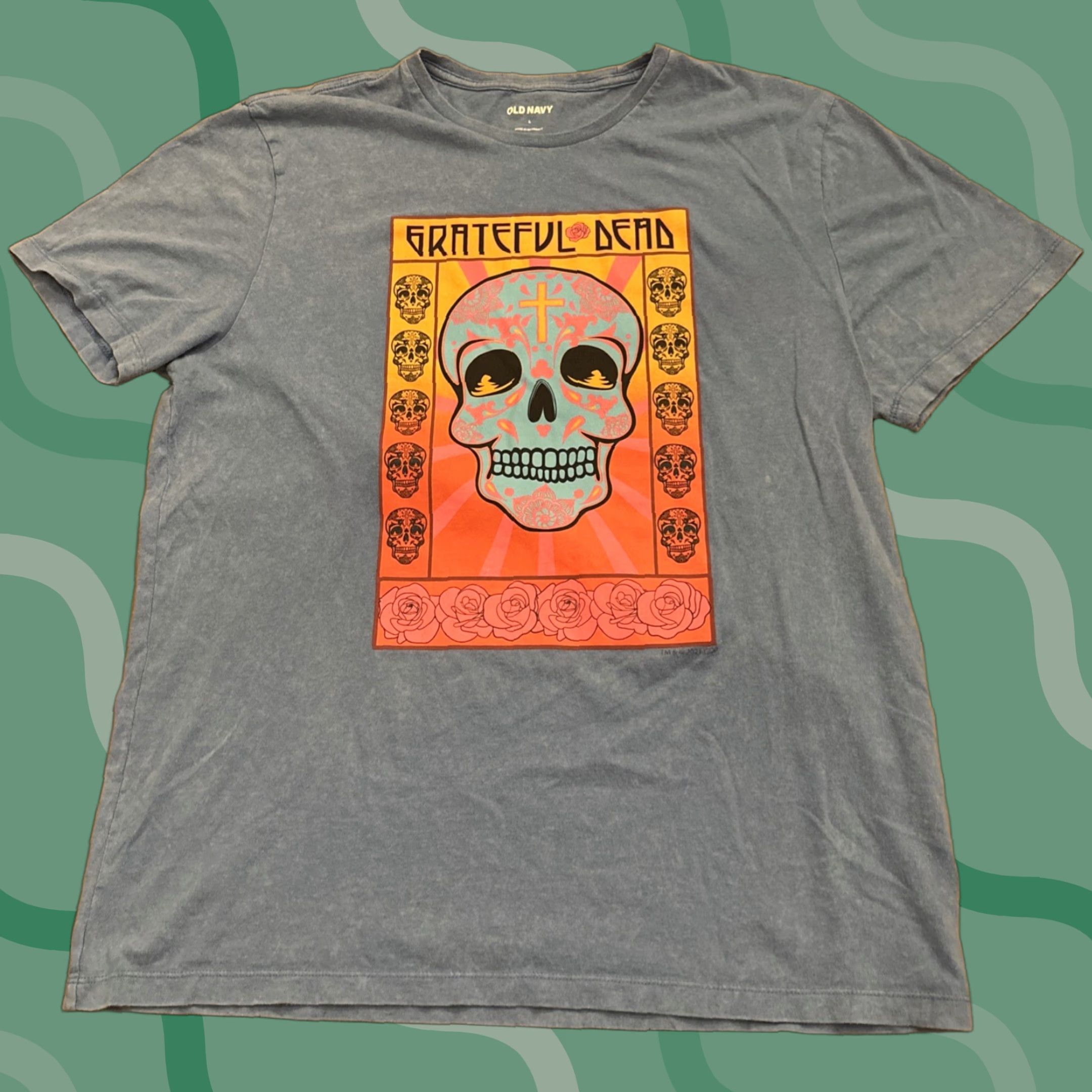 Old Navy VINTAGE Grateful Dead Shirt Adult Large Blue Sugar Skull Roses Old Navy Music 60s 70s Mens Size US L / EU 52-54 / 3 - 1 Thumbnail