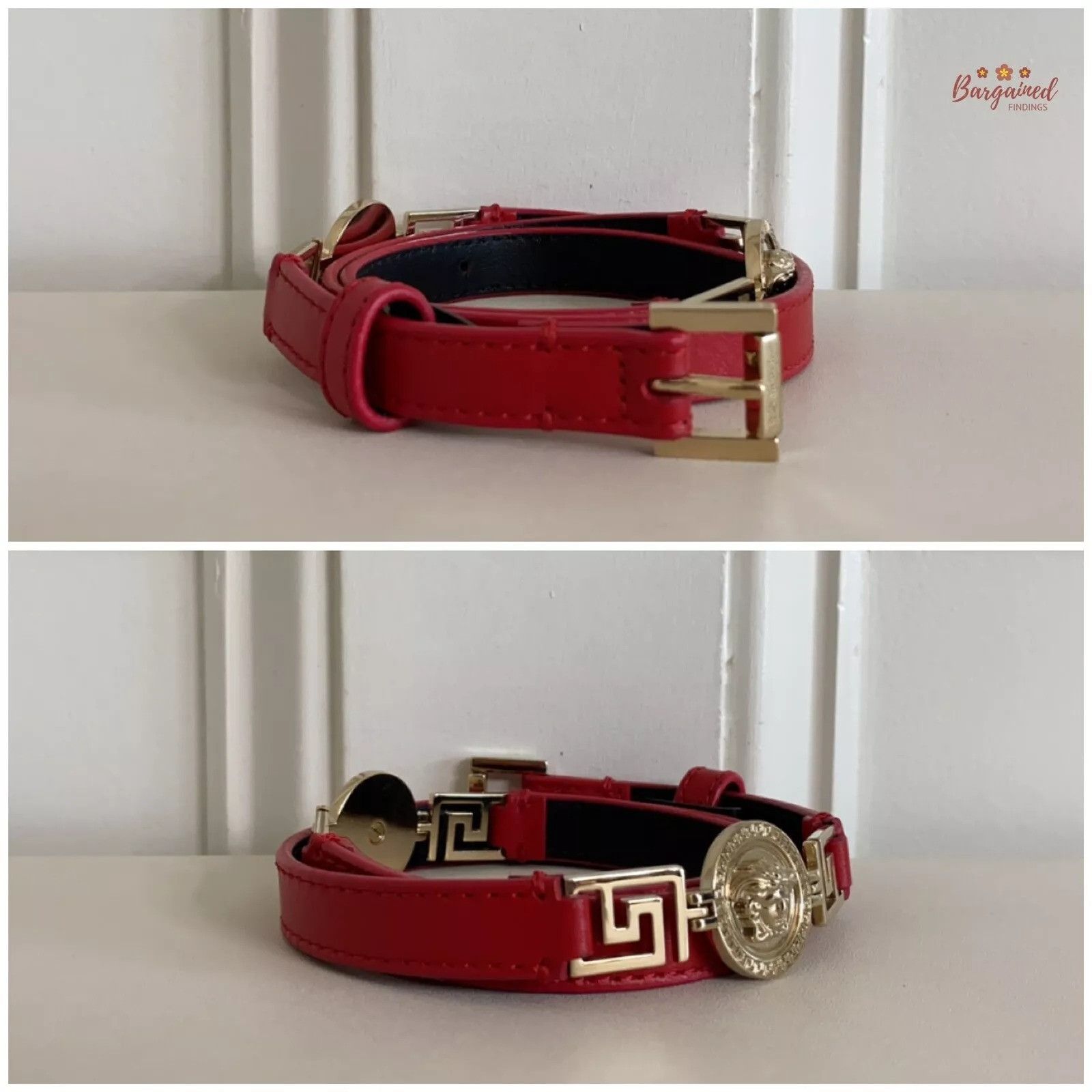 Versace Versace Red Leather Medusa Gold Logo Buckle Belt Size ONE SIZE - 7 Thumbnail