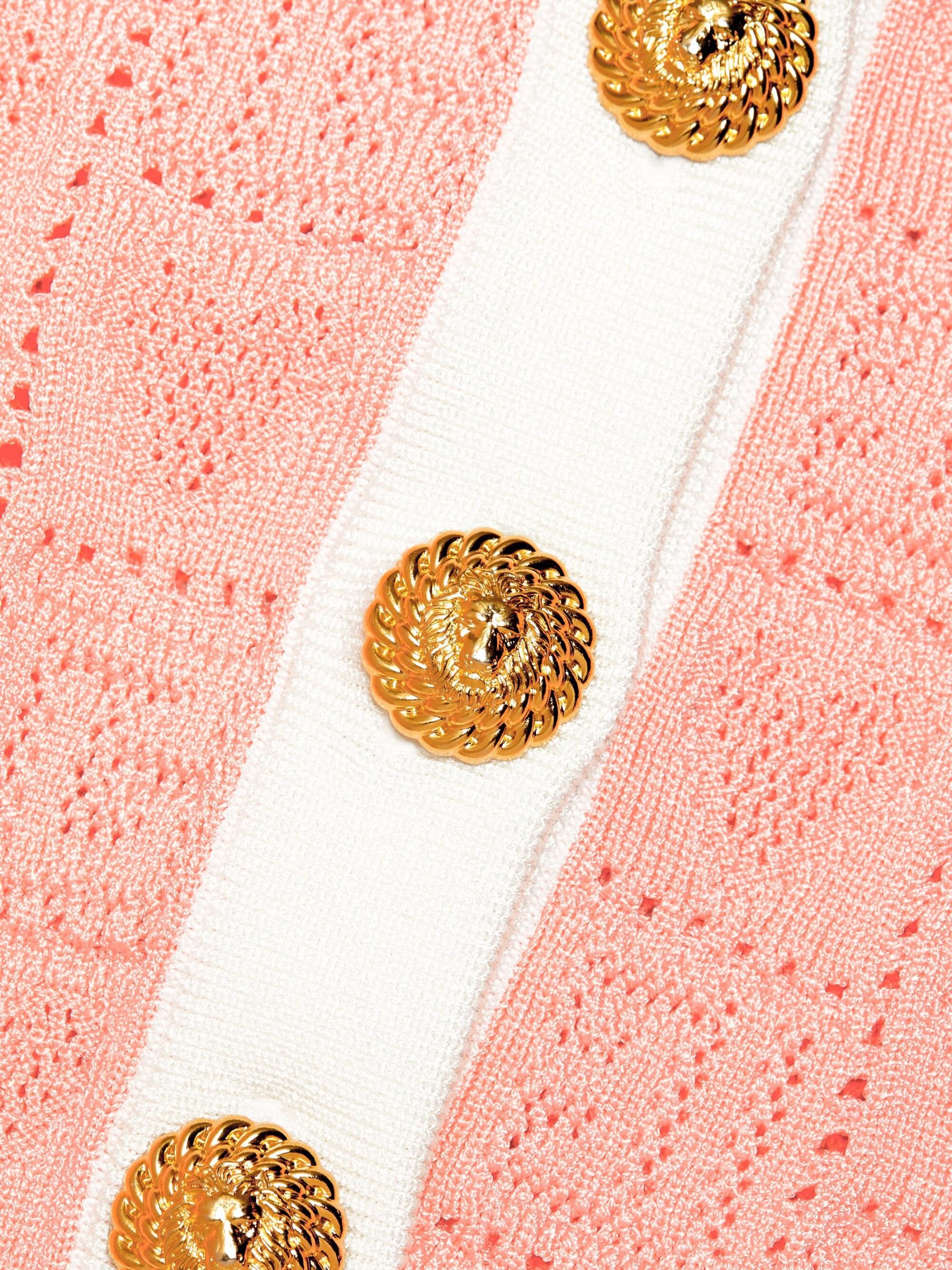 Balmain o1s1wg110725 Heart Point Knit Crop Cardigan in Light Pink Size M / US 6-8 / IT 42-44 - 6 Thumbnail
