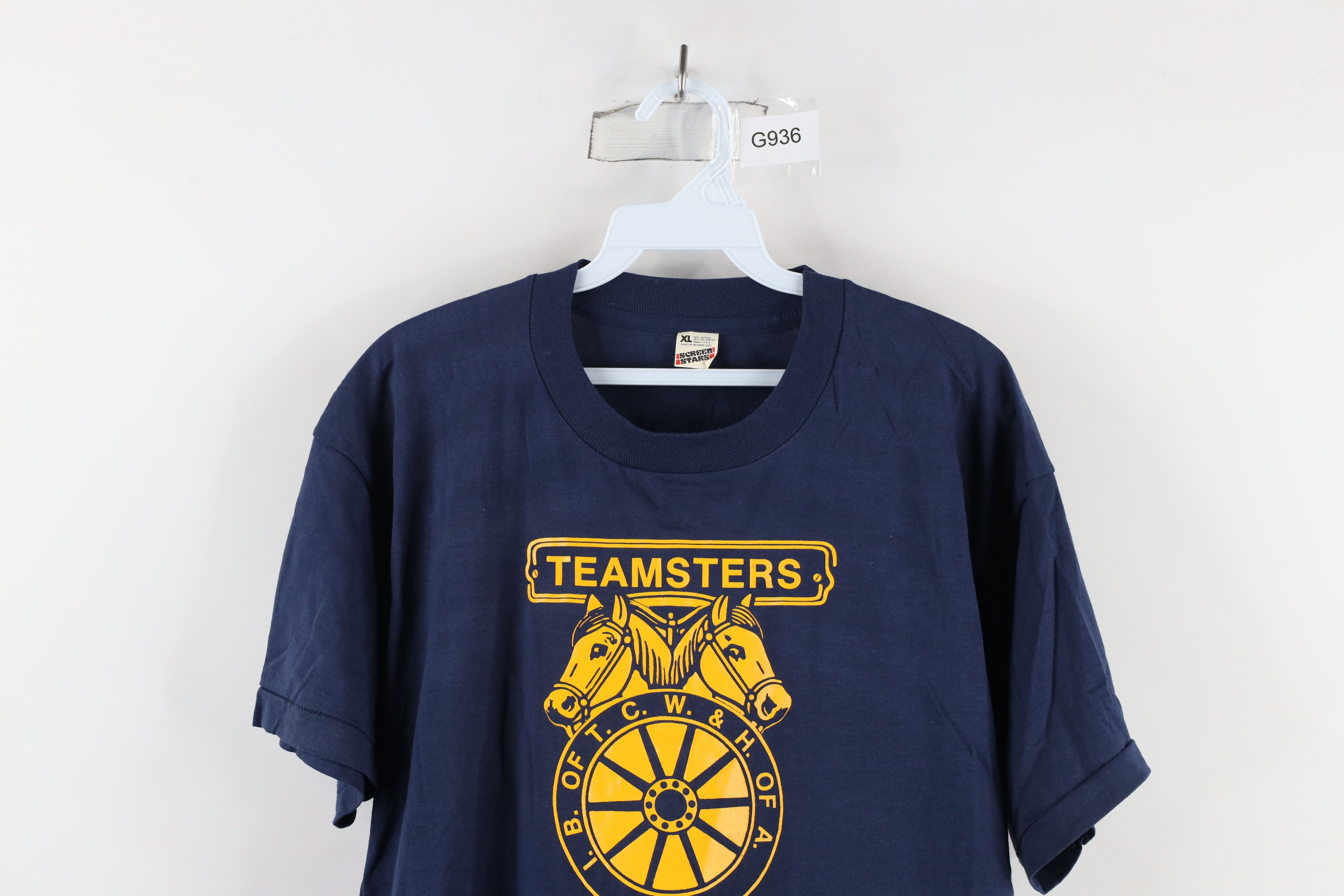 Vintage NOS Vintage 80s Local 20 Teamsters Union T-Shirt Blue USA Size US XL / EU 56 / 4 - 2 Thumbnail